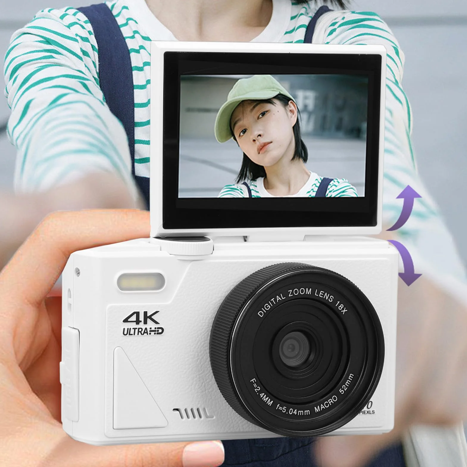 Aparat Cyfrowy 4K, Cyfrowy Aparat Typu „point and shoot” o Rozdzielczości 64 MP FHD, 3-calowy Ekran, 18-krotny Zoom, Autofokus Przenośny Kompaktowy Aparat Kieszonkowy Cyfrowy