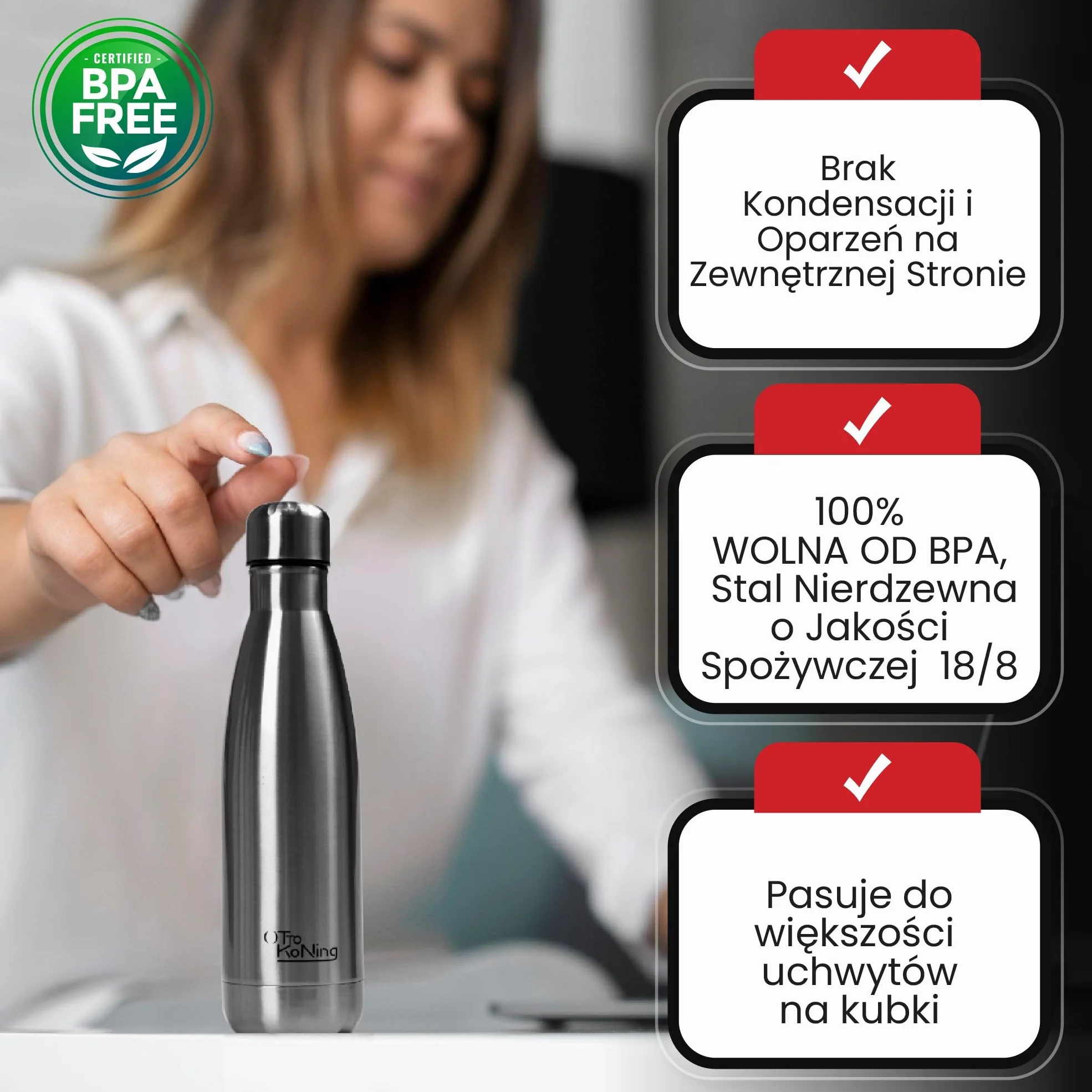 Otto Koning Butelka na wodę ze stali nierdzewnej 500 ml termos izolowany próżniowo