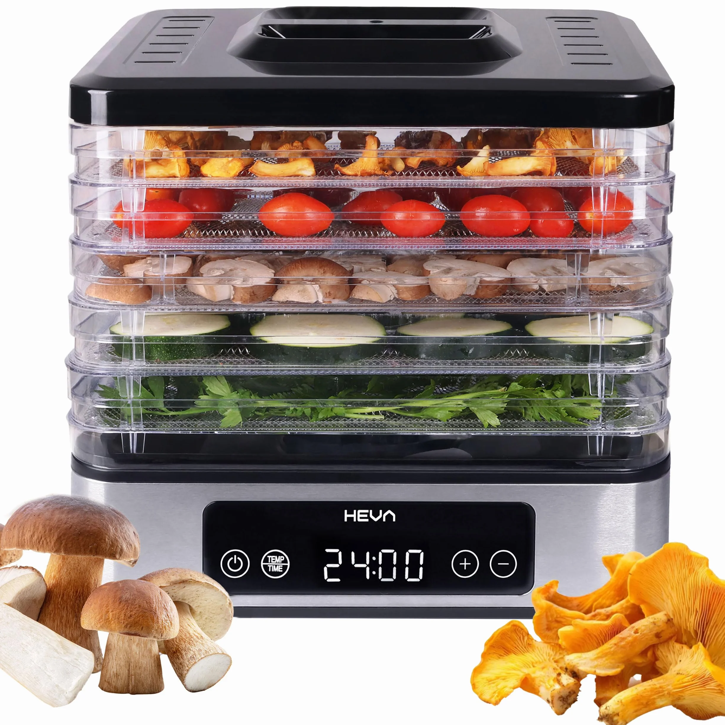 HEVA NIVA Suszarka do grzybów spożywcza 6 sit ze stali 450W LED 12L regulator temperatury 35-70°C