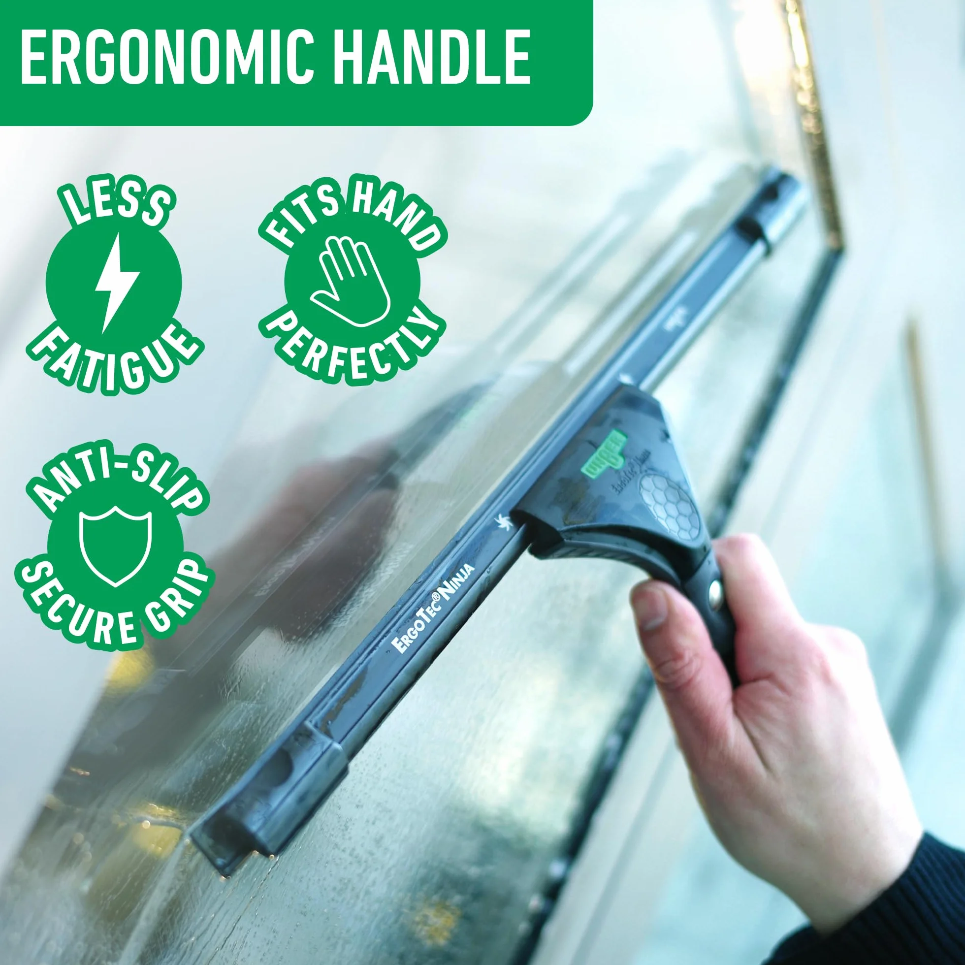 UNGER ErgoTec Ninja myjka do okien 40° (szerokość 45 cm, ergonomiczny uchwyt, z miękką gumą, dwie gumowe pozycje, ściągaczka do okien z funkcją wychylenia) EN450