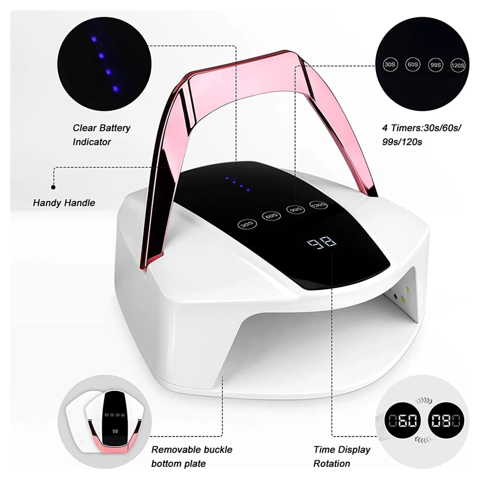 Lampa UV do paznokci, Lampa UV LED do paznokci 96W akumulatorowa bezprzewodowa profesjonalna suszarka do paznokci żelowy lakier do paznokci lampa utwardzająca narzędzia do manicure do paznokci do domu