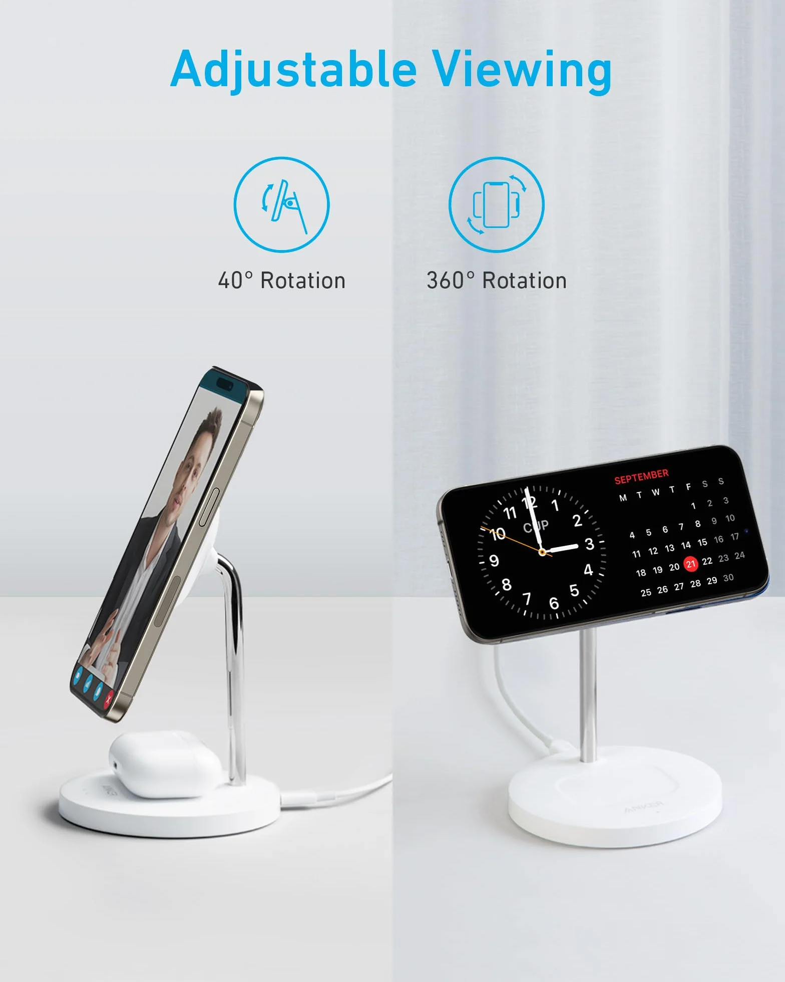 Anker PowerWave magnetyczna stacja ładująca 2 w 1, bezprzewodowa stacja ładująca, ładowarka z kablem USB C o długości 150 cm, kompatybilna z iPhone 13/13Pro/13 Pro Max/13 Mini i AirPods 2/Pro (bez zasilacza)