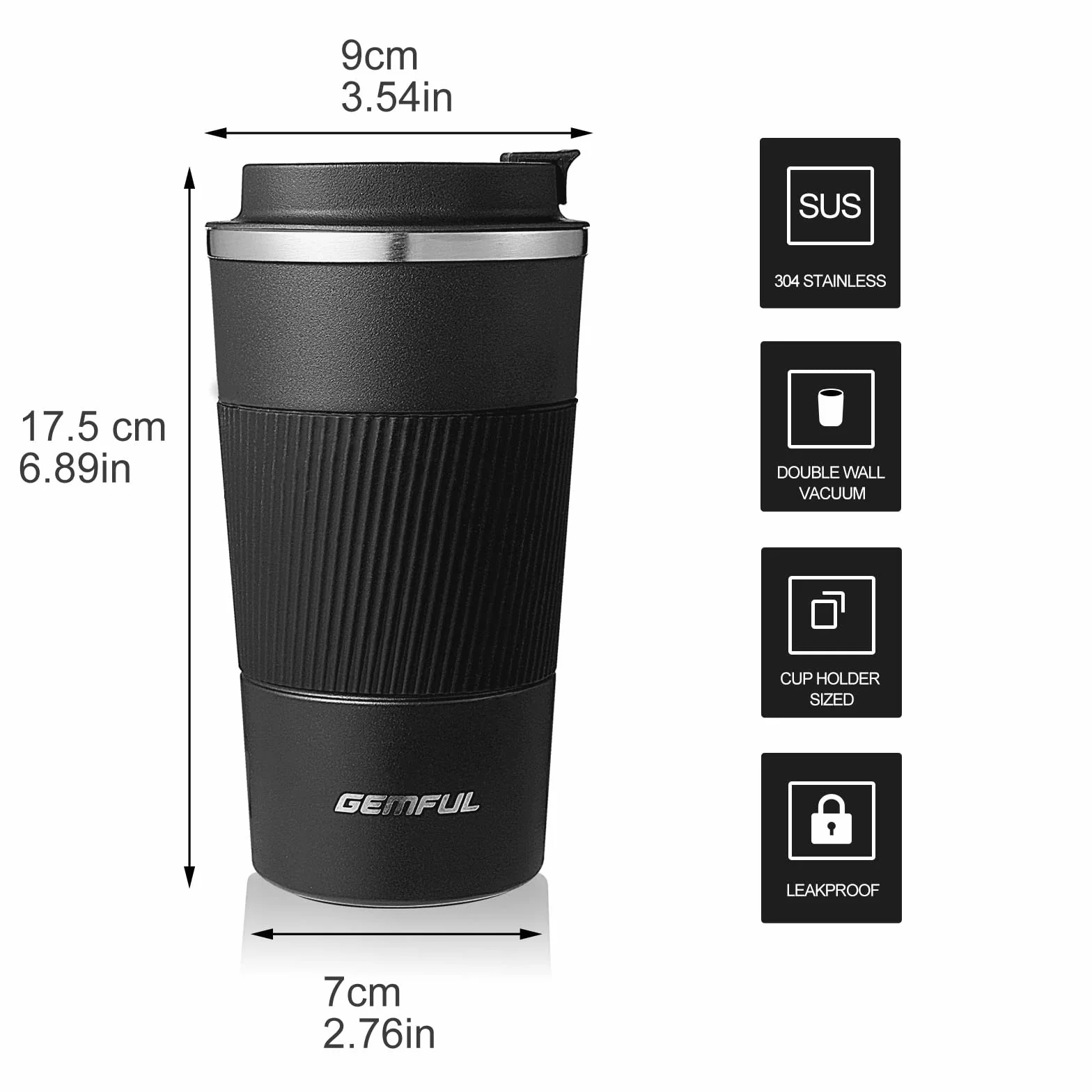 GEMFUL Coffee To Go 510ml Szczelny Kubek Termiczny ze Stali Nierdzewnej