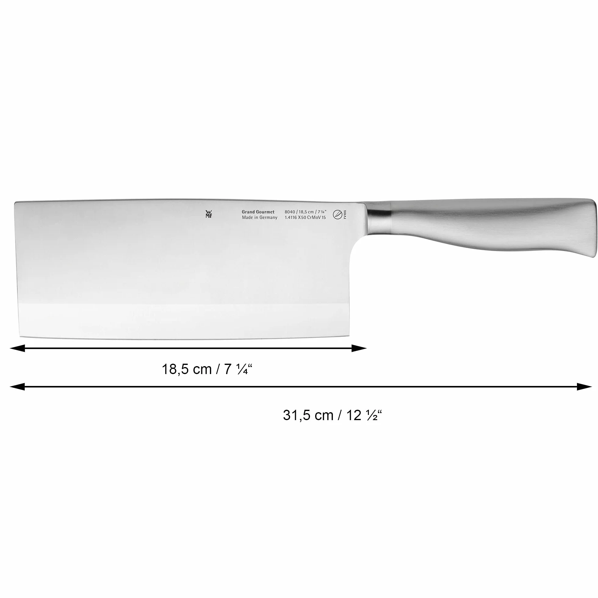 WMF Chiński nóż szefa kuchni Grand Gourmet długość 31,5 cm długość ostrza 18,5 cm Performance Cut Made in Germany kute specjalne ostrze uchwyt ze stali nierdzewnej