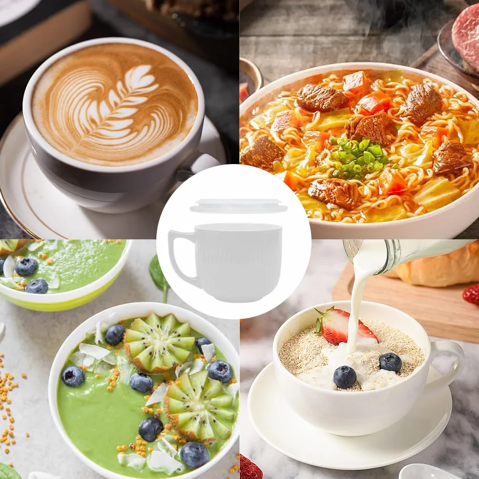 900 ml ceramiczna miska na zupę z uchwytem i pokrywką – idealna do Nongshim Ramen – duża waza do zupy do kuchni i stołu (biała)