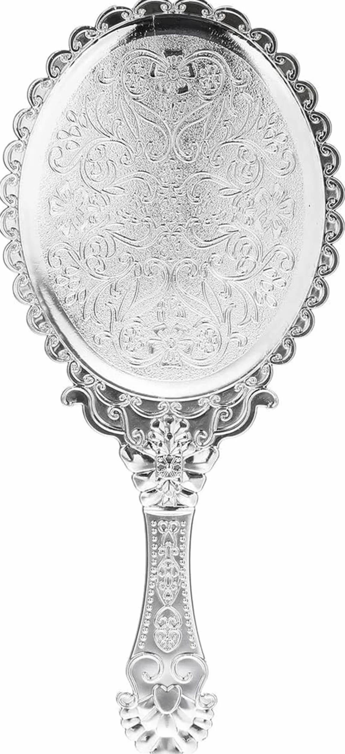Bluelover Vintage Repousse Owalny Makijaż Kwiatowe Lustro Ręczne Srebrne Kosmetyki