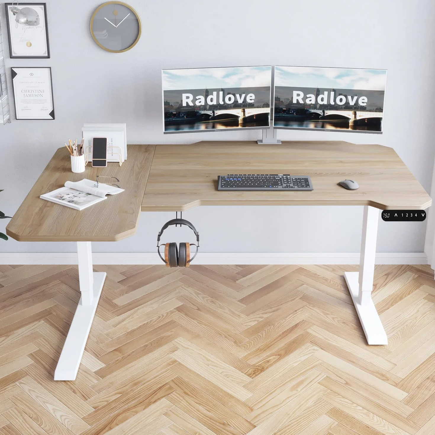 Radlove Elektryczne biurko narożne z regulacją wysokości L, 78 x 150 cm, dąb