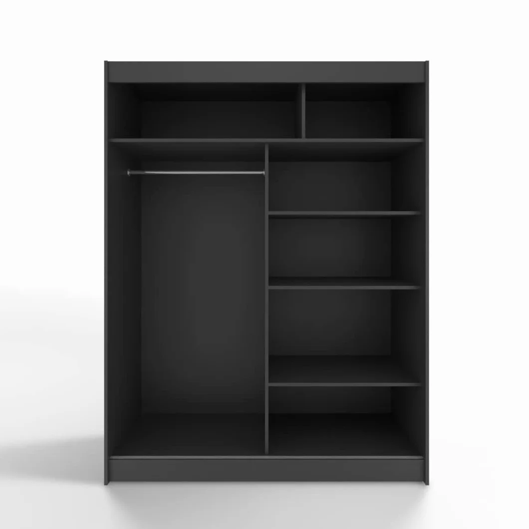 ML Furniture L3 szafa na ubrania z drzwiami przesuwnymi 120 cm z lustrem – meble do sypialni, przechowywanie – szafka wielofunkcyjna – kolor: czarny