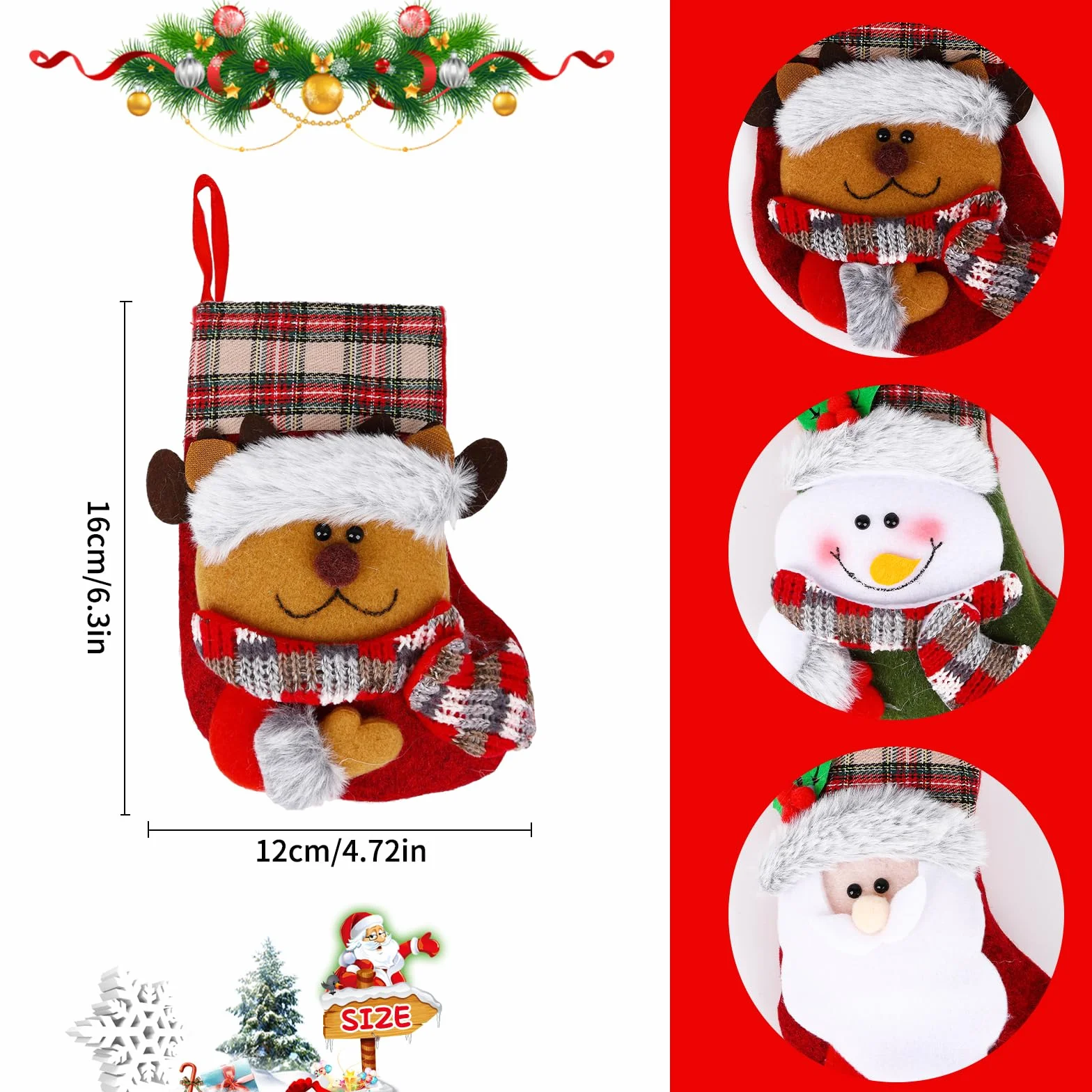 TSLBW Boże Narodzenie skarpetki Santa Claus zestaw 3 skarpety wiszące kominek skarpety Santa Claus wypełnić wiszące skarpetki do kominka świąteczna dekoracja choinki