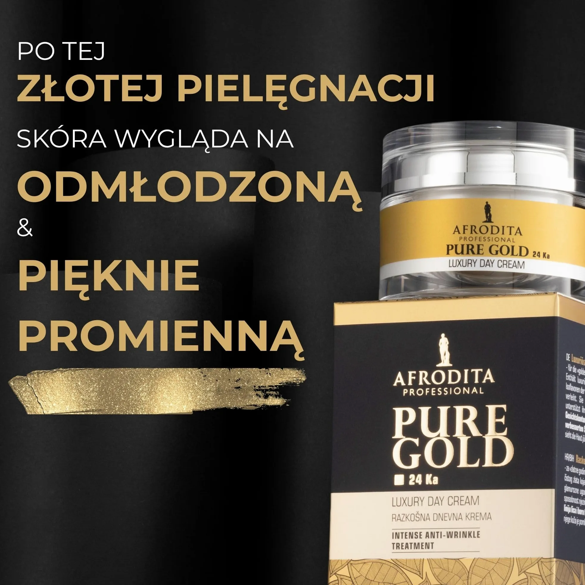 Afrodita Professional Pure Gold 24 Ka luksusowy krem na dzień l 50 ml l wydajna formuła przeciwstarzeniowa z cząsteczkami czystego 24-karatowego złota