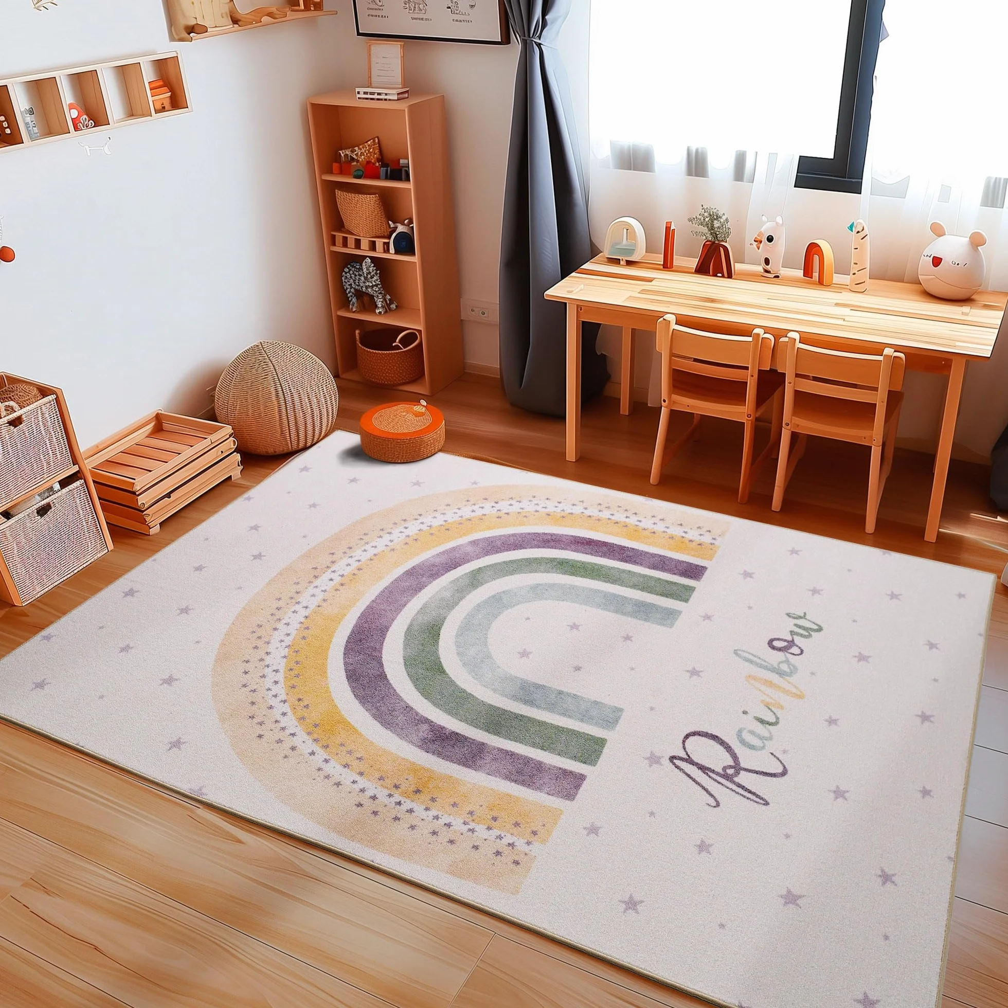 Dywan dziecięcy Tęczowy wzór 100x150 cm antypoślizgowy do prania