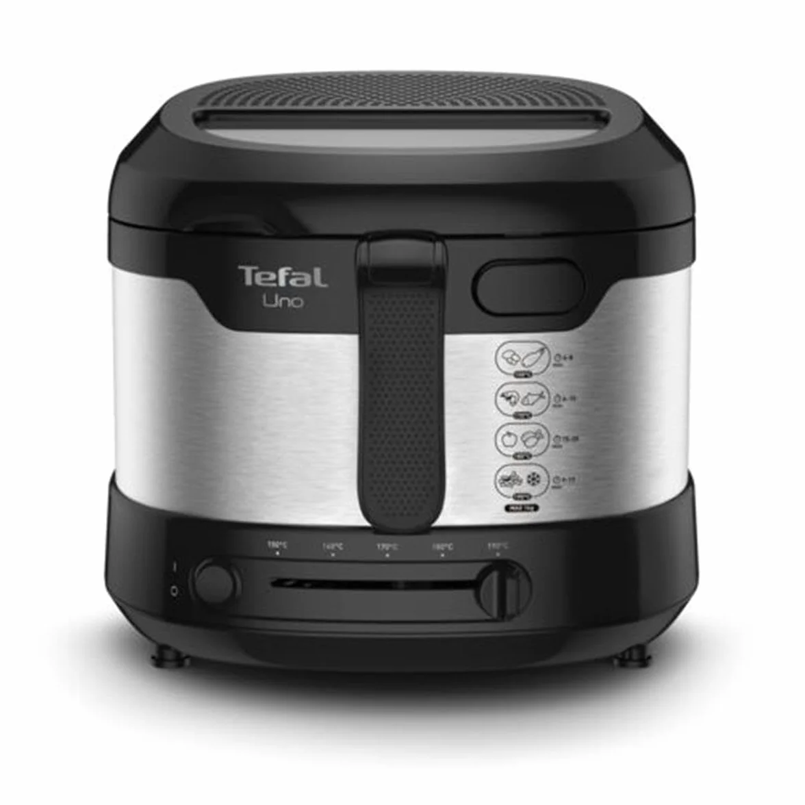 TEFAL FF215D Uno Frytkownica, Stal Nierdzewna, 1600 W, duża pojemność 1 L, Okienko w pokrywie, Kompaktowe rozmiary, Automatyczne otwieranie pokrywy, Odsączanie tłuszczu, Czarny/Srebrny