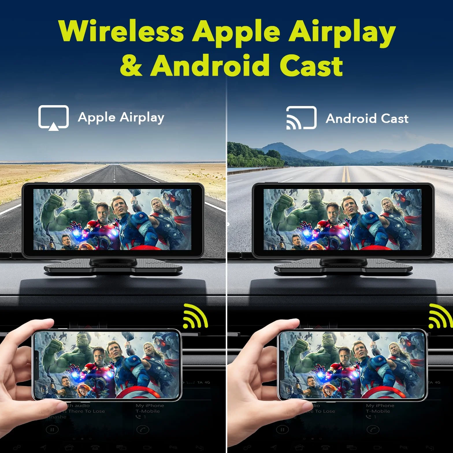 Volam Bezprzewodowy wyświetlacze samochodowy Volam A-pple Carplay z Androidem i kamerą 2,5K, cofania 1080P, ekranem 6,86 cala, Siri, Google, GPS, Mirror Link