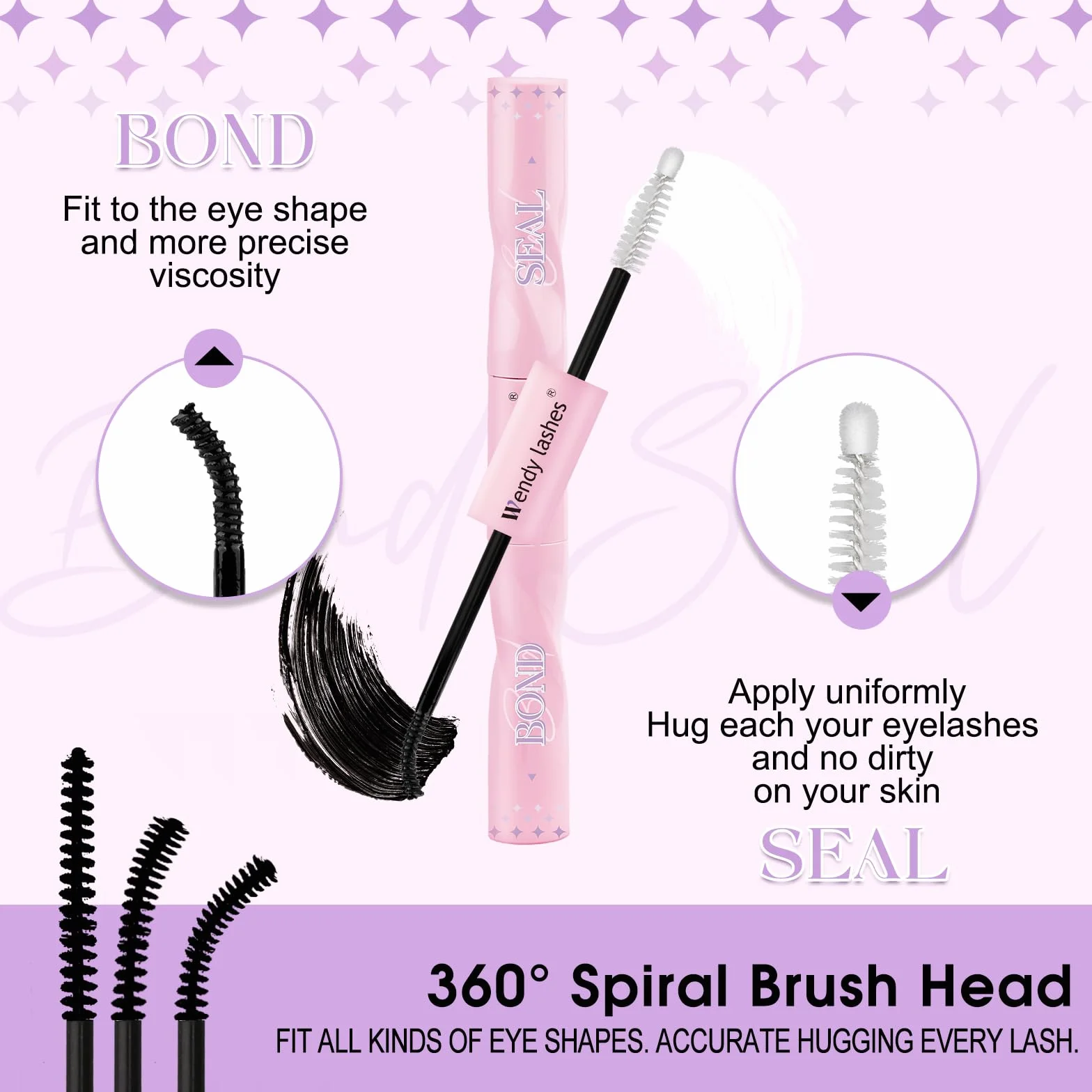 Cluster Lashes Klej i uszczelnienie 2 IN 1 Lash Bond and Seal dla indywidualnych klastrów Przedłużenia rzęs Czarny Lash Bond Wodoodporny rzęs Różdżka Mocne trzymanie Klaster Klej do rzęs
