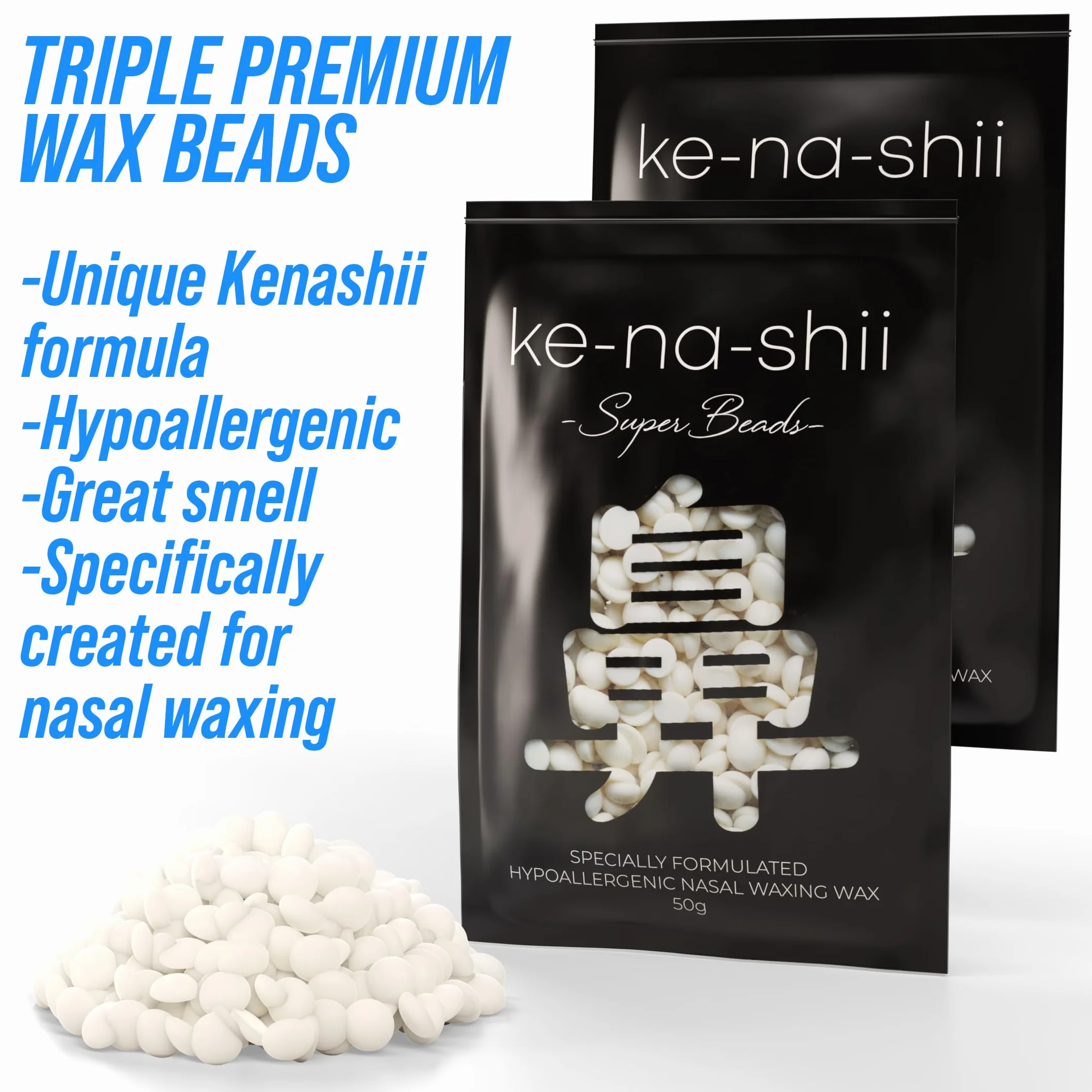 Kenashii Zestaw wosków do nosa – 100 g wosku do włosów w nosie, 24 aplikatory, 12 chusteczek balsamowych po woskowaniu i ochrona wąsów – wosk do nosa dla mężczyzn i kobiet – depilator z nosa – zestaw