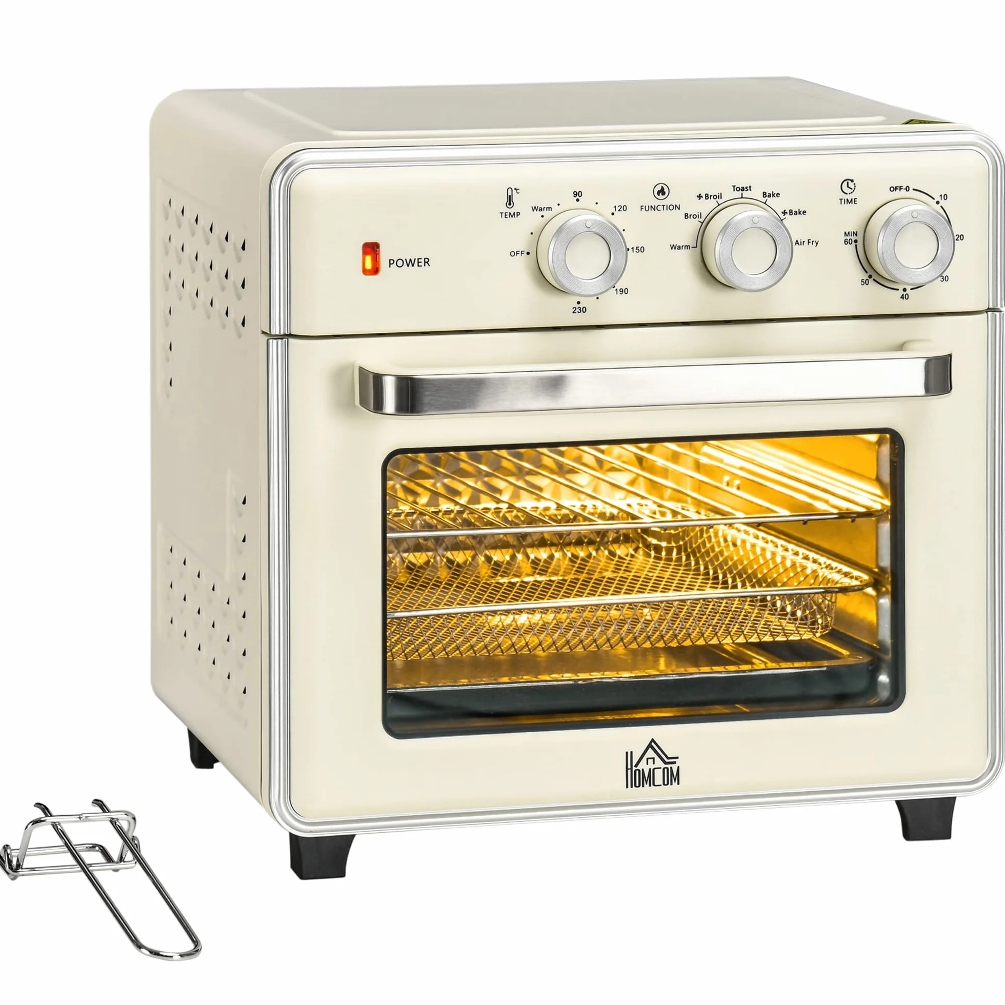 HOMCOM Mini piekarnik 20 l, 7 w 1 piec do pizzy, 1400 W, 90-230℃, termoobieg, kremowo-biały