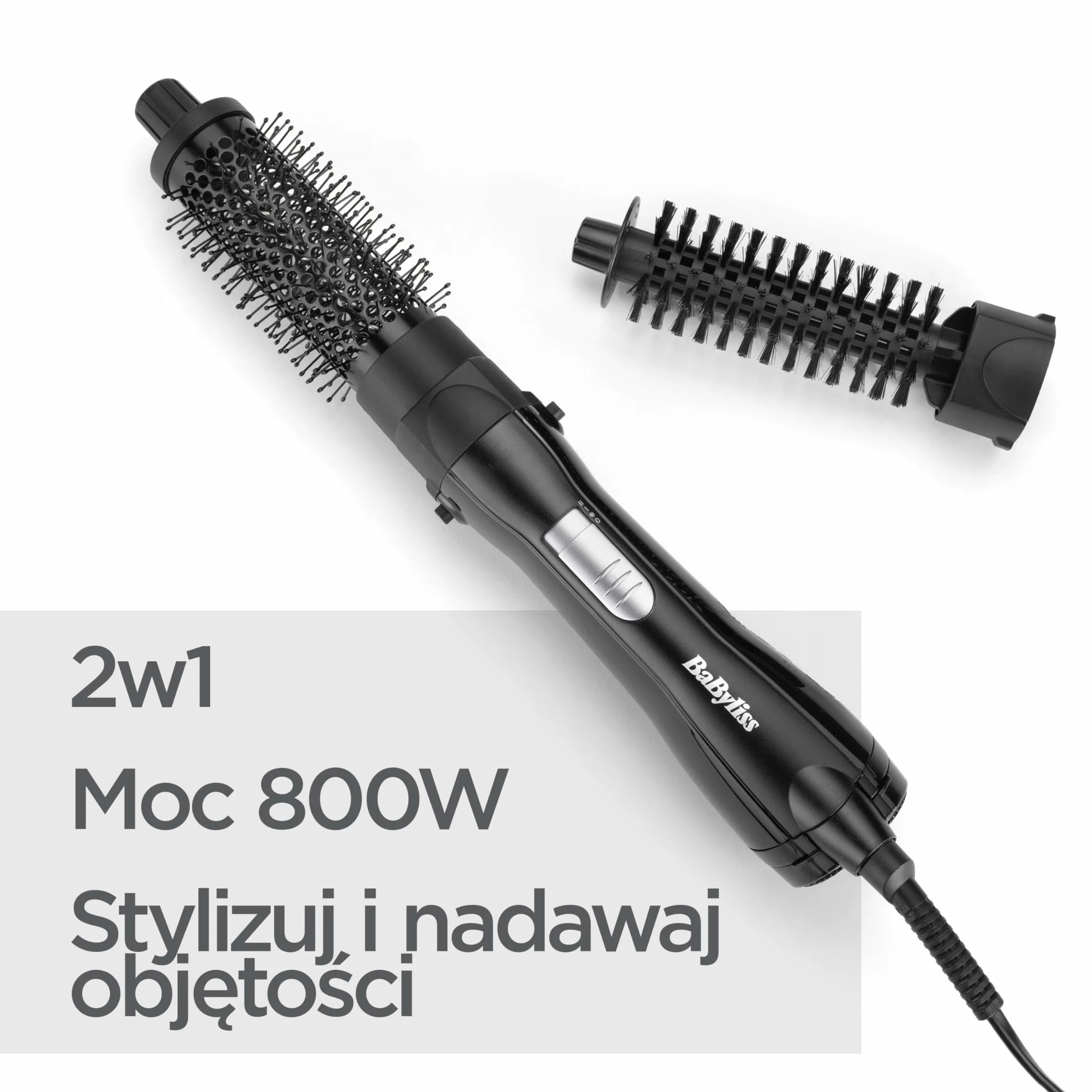 BaByliss Hot Air Brush – Mocna 800 W, Nasadki 30 mm i 20 mm, Funkcja chłodnego powietrza, Szybkie suszenie i stylizacja, Czarny, AS82E