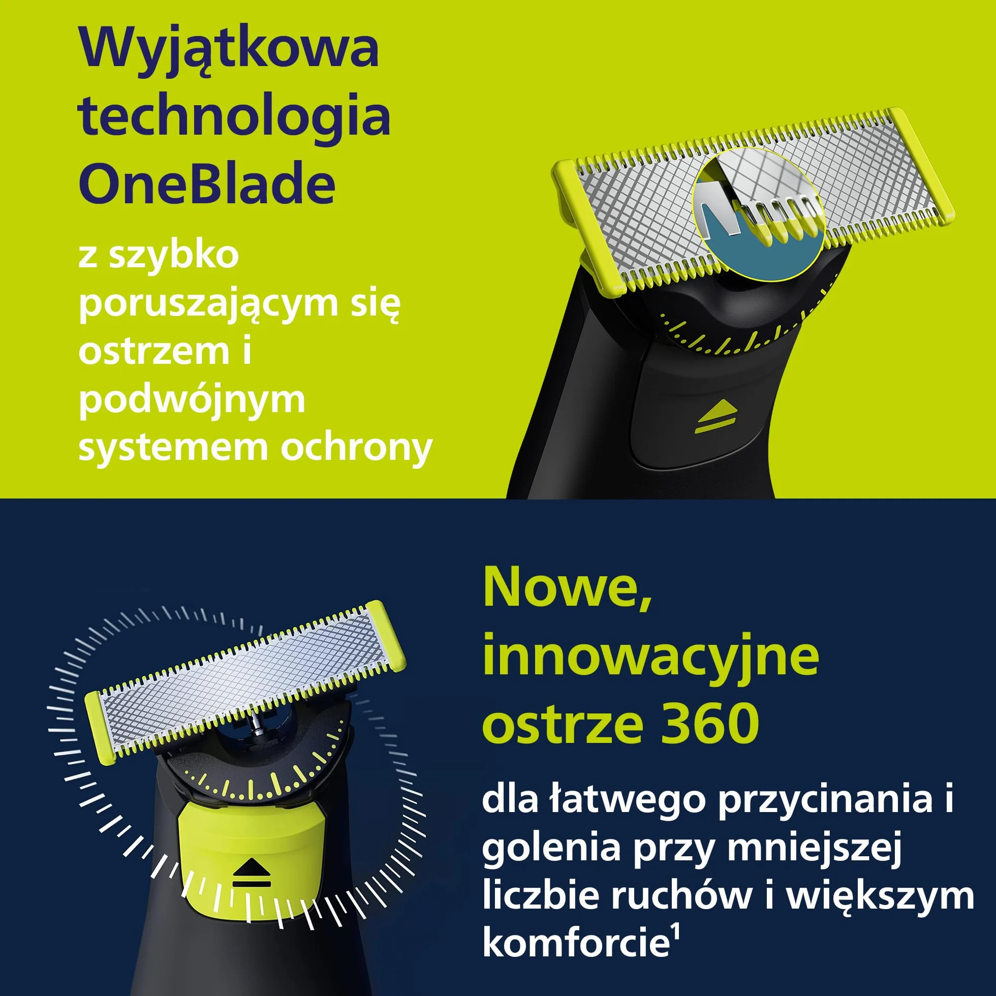 Philips OneBlade Pro 360 Autentyczny Elektryczny trymer do twarzy i ciała, golarka i golarka do ciała, 2x ostrza 360, 1x grzebień o długości 20, 1x zestaw do ciała, 1x miękkie etui, QP6552/30