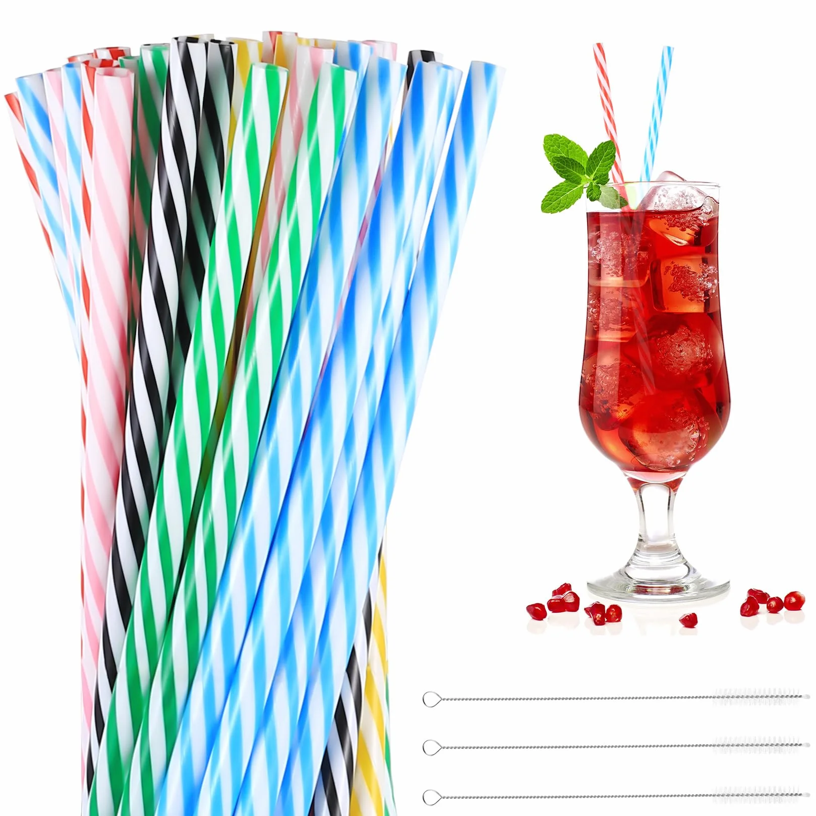 60 sztuk słomek wielokrotnego użytku, plastikowe słomki do koktajli, 23 cm, kolorowe słomki do picia, wielokrotnego użytku, do smoothie, napojów, soków, gorących napojów, rurek do picia, z 3