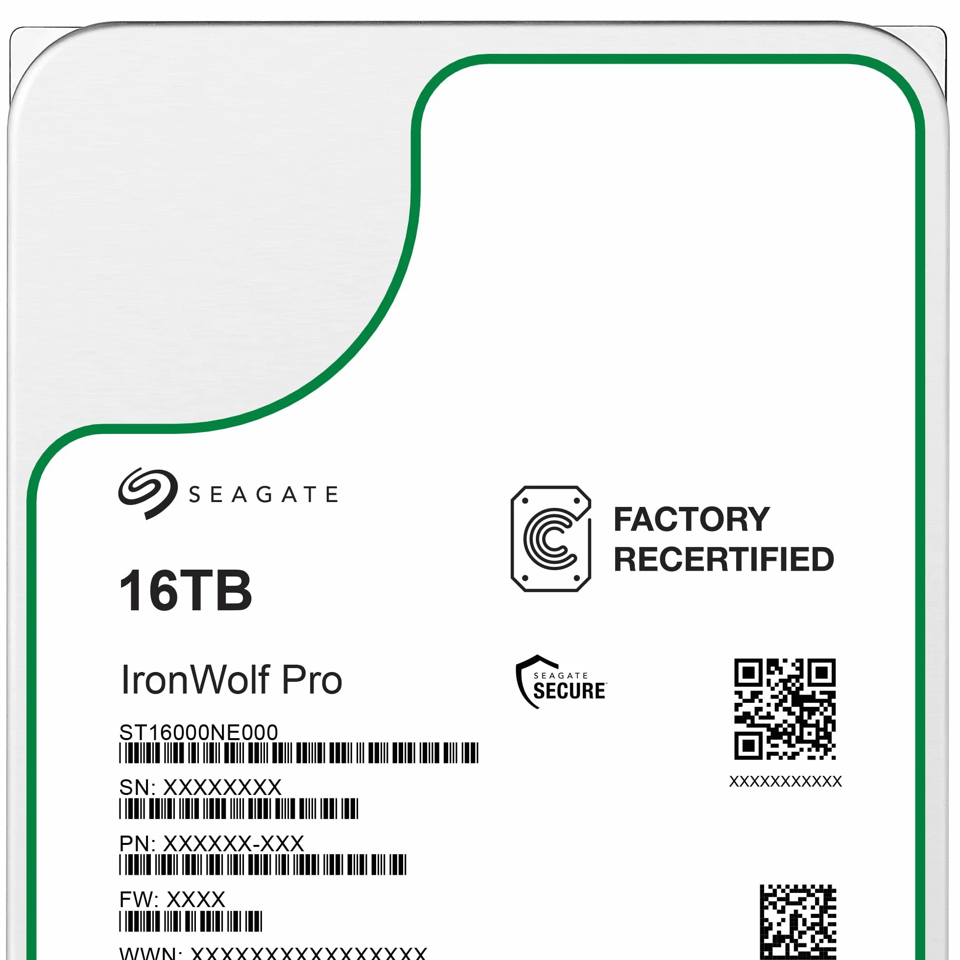 Seagate IronWolf Pro ST16000NE000 Wewnętrzny dysk twardy NAS 16 TB HDD, 3,5 cala, 7200 obr./min, CMR, 256 MB pamięci podręcznej, SATA3 (odnowiony)