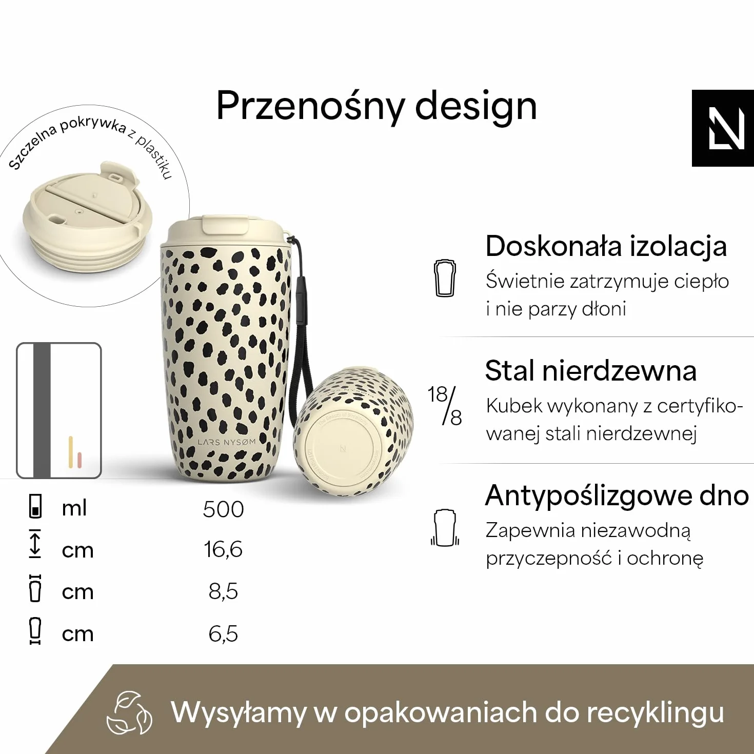 LARS NYSØM Termiczny kubek podróżny 0,5 L z izolacją Tritan