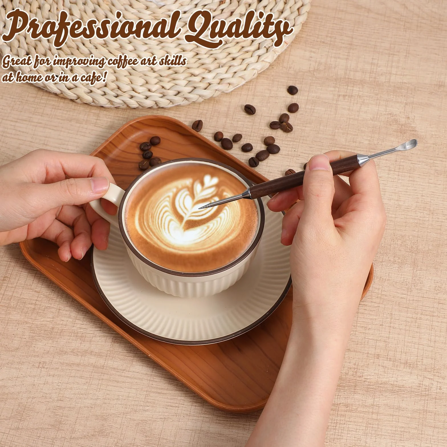 Pisaki do kawy Latte Art Pen ze stali nierdzewnej dwustronny z uchwytem palisandru