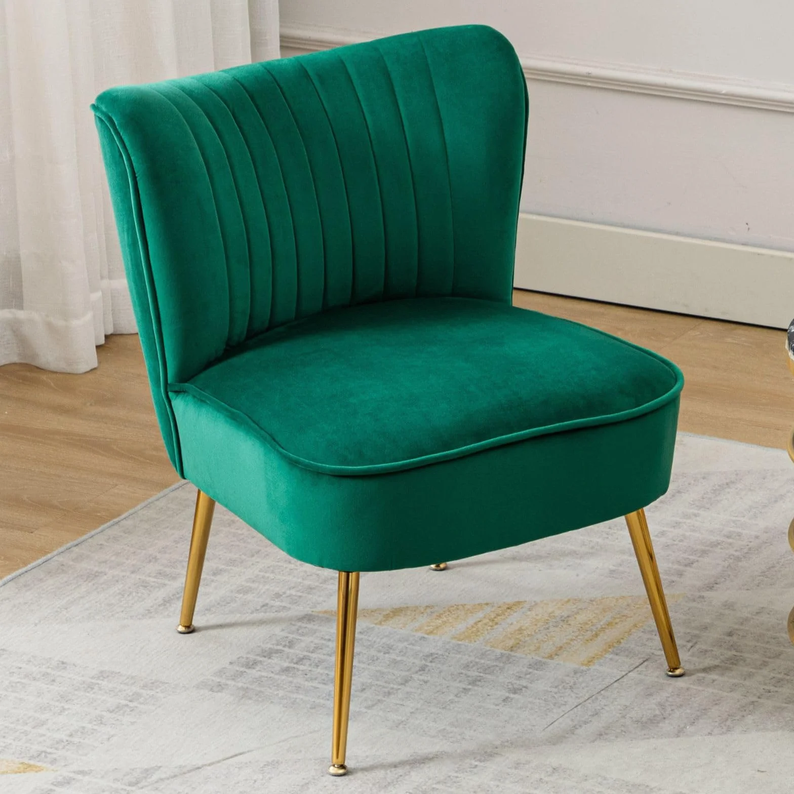 chairus Aksamitne krzesło wannowe bez podłokietników pojedyncza sofa krzesło z metalowymi nogami tapicerowane długie akcentujące krzesło nowoczesne na balkon do salonu (zielony-1)