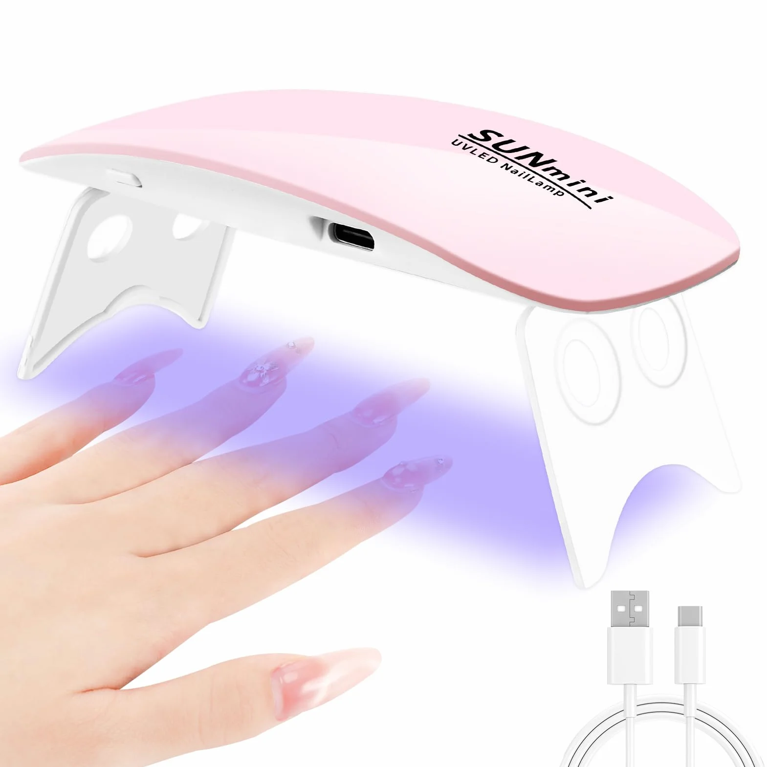 Pavlleen Mini lampa UV LED do paznokci, suszarka do paznokci z przewodem USB, przenośna suszarka żelowa Petit składana z zegarem 60 i 120 sekund do salonu paznokci, domu, podróży (różowy)