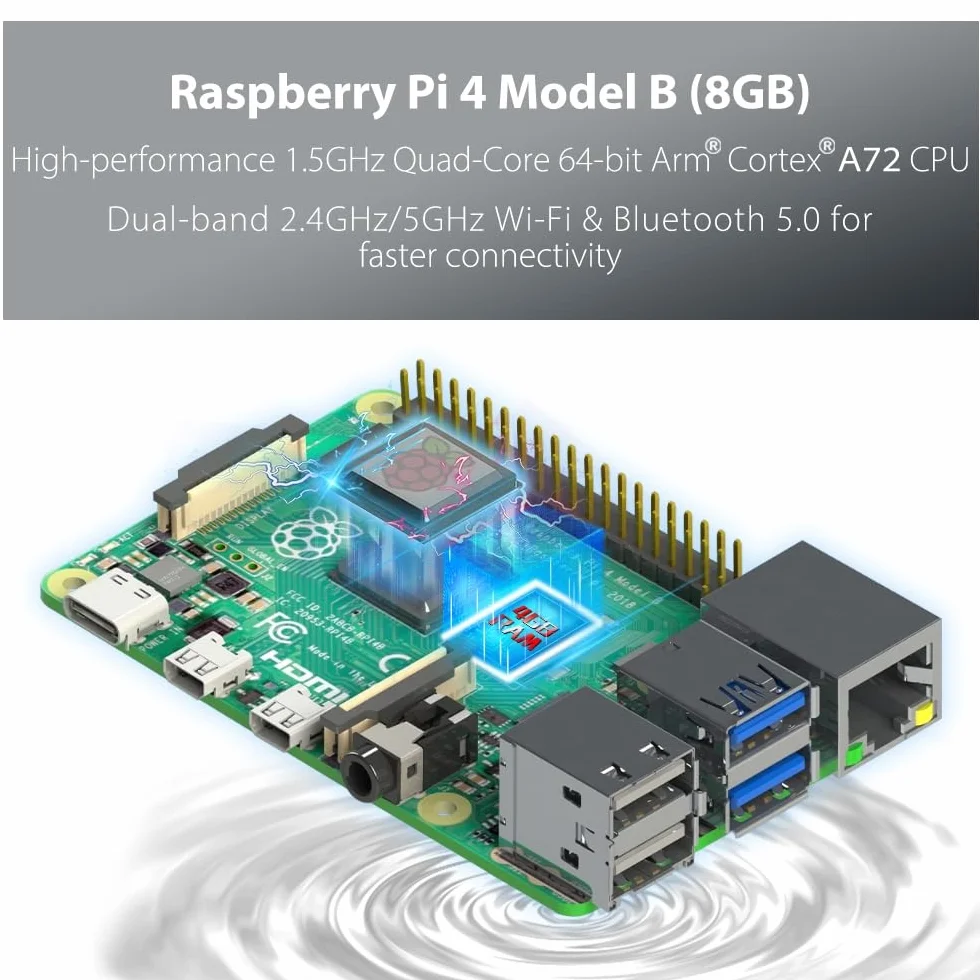 GeeekPi Zestaw startowy dla Raspberry Pi 4 8 ​​GB, płyta Pi 4 8 ​​GB RAM, karta SD 128 GB i karty SD, pasywna konstrukcja aluminiowa, 5 V 3,6 A Netzteil z EIN-/Ausschalter, 2 szt. Kabel HDMI 4K