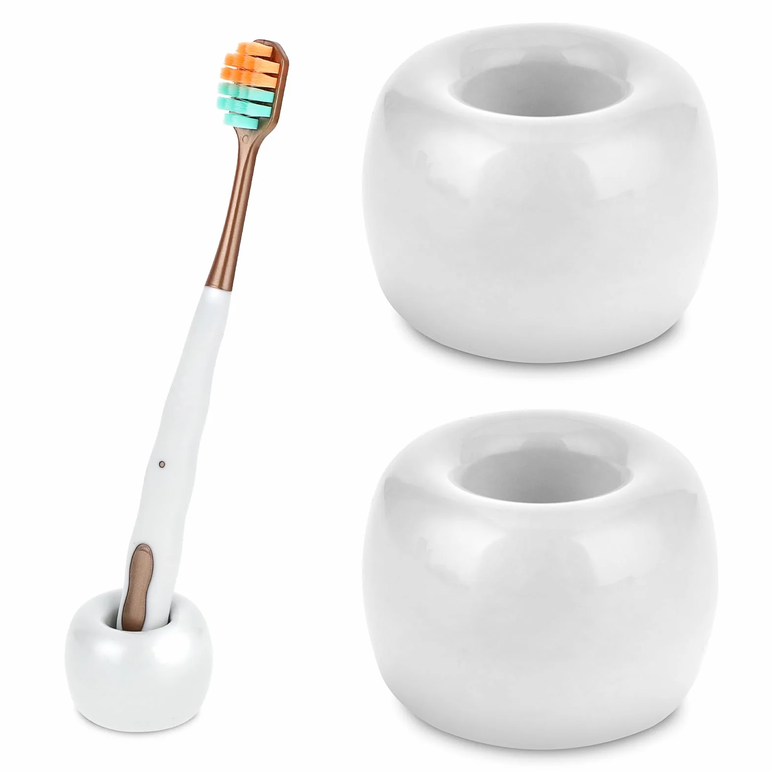 COMNICO Mini ceramiczny uchwyt na szczoteczkę do zębów biały 2 szt