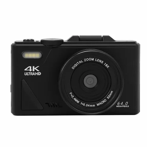 Aparat Cyfrowy 64 MP, Aparat do Vlogowania 4K, Aparat z automatyczną regulacją Ostrości i 18-krotnym Zoomem, Mały Kompaktowy Aparat z 3-calowym Odchylanym Ekranem, Mały Aparat