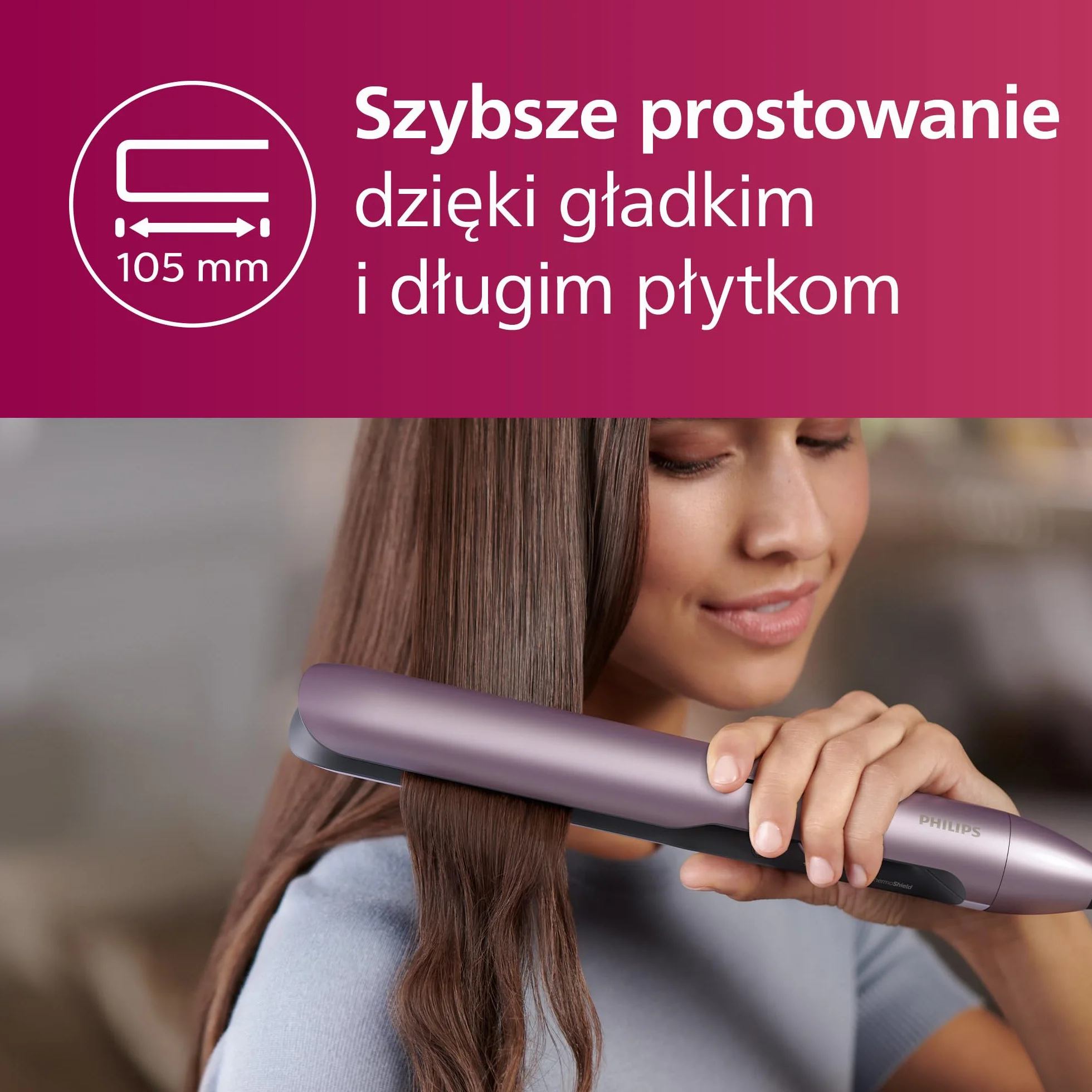 Philips Prostownica do włosów z serii 5000, technologia ThermoShield, jonizacja, wałki pokryte powłoką ceramiczną wzbogaconą olejem arganowym, jasnoróżowy, model BHS530/00