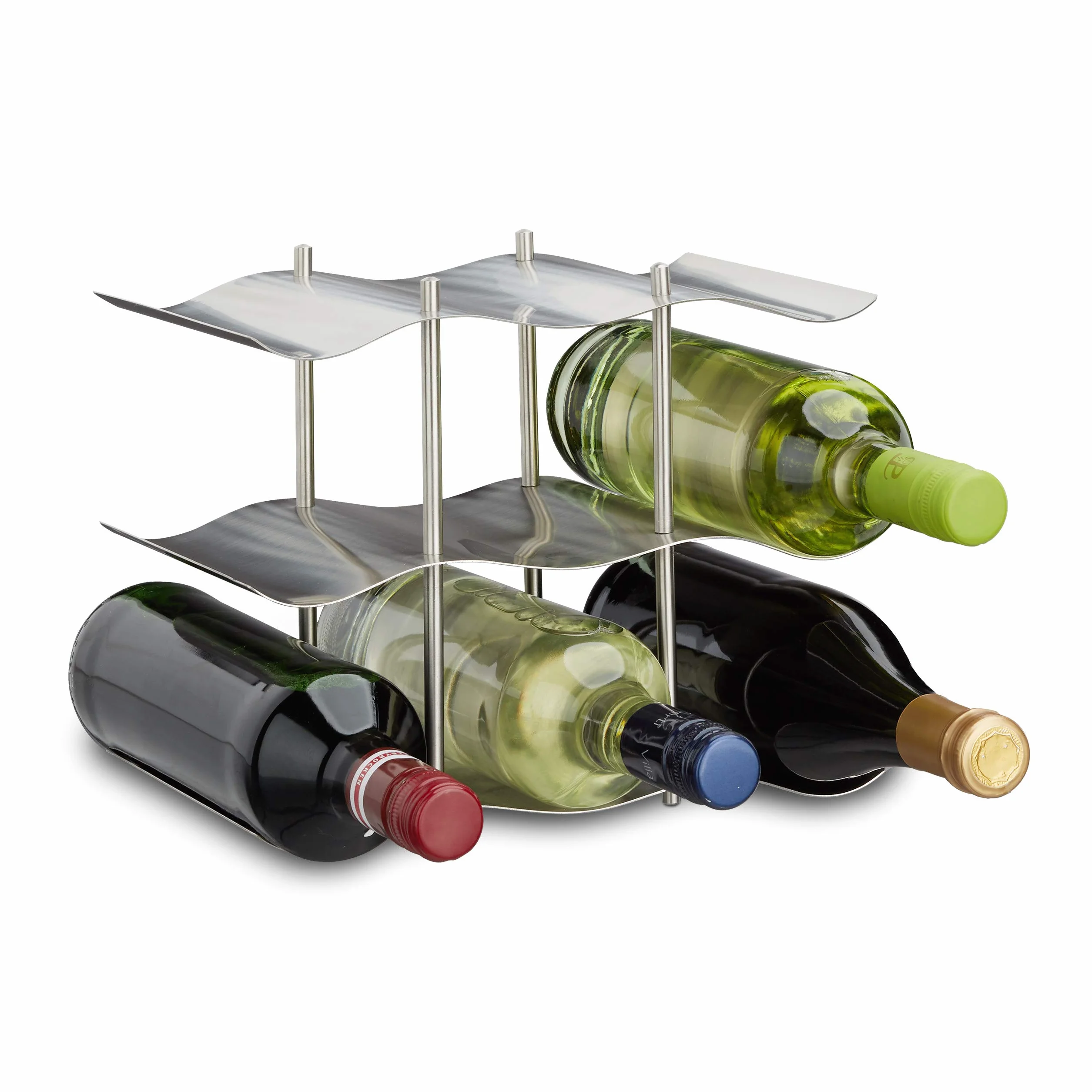 Relaxdays Stojak na wino ze stali nierdzewnej na 9 butelek, nowoczesny design, 22 x 27 x 16,5 cm, srebrny