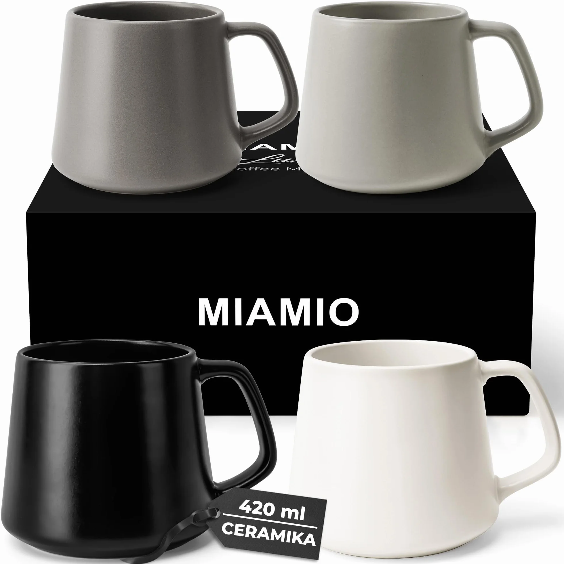 Zestaw Filiżanek do Kawy 4 szt. Ceramiczne 420 ml do Cappuccino Herbaty Espresso Odporny na Mikrofalówki