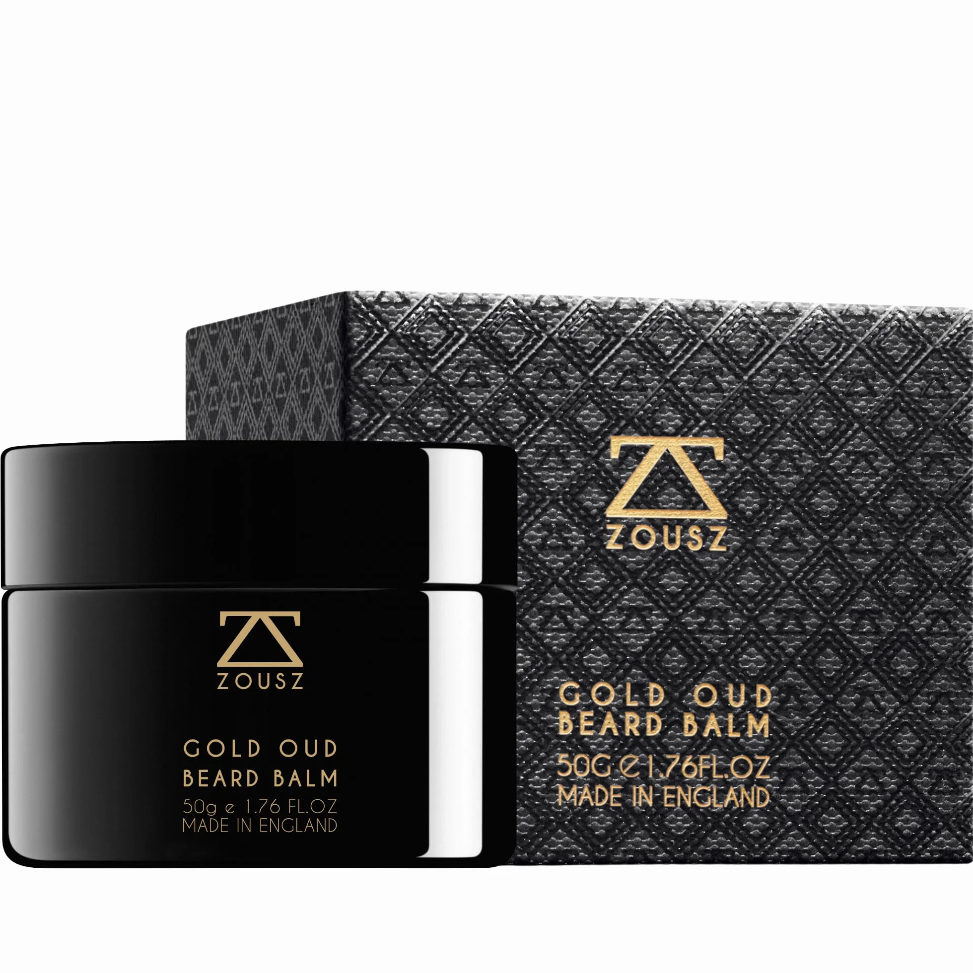 ZOUSZ Gold Oud Balsam do brody dla mężczyzn, bogate, ziemiste pachnące masło do brody z naturalnymi olejkami, nawilża, zmiękcza i zwalcza brodę, pielęgnacja skóry premium i pielęgnacja brody, 50 g