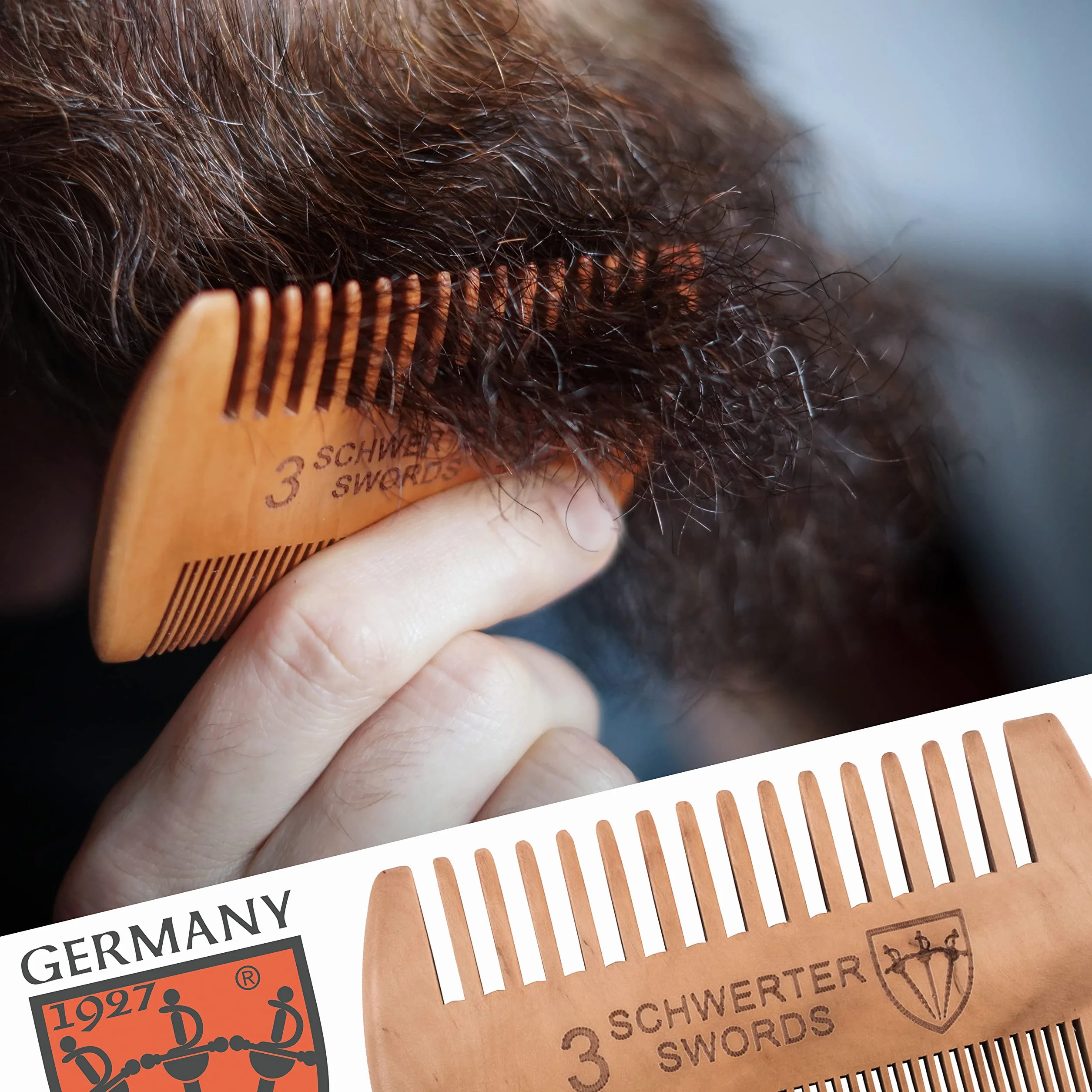DREI SCHWERTER - Grzebień do brody Barba do wymagającej i codziennej pielęgnacji brody z dwoma różnymi ząbkami do każdego typu brody, markowa jakość z wytrzymałego drewna brzoskwiniowego (8688)