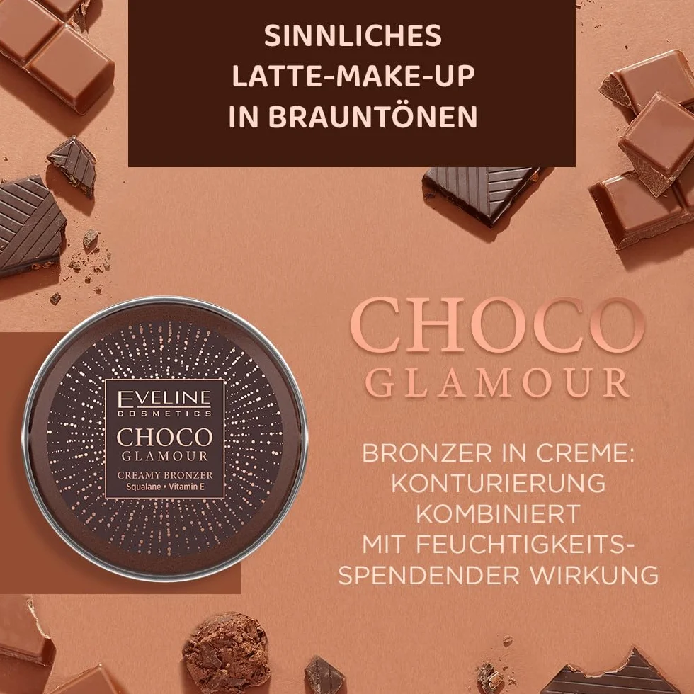 Eveline Cosmetics Choco Glamour Cream bronzer z skwalanem i witaminą E do konturowania i nawilżania