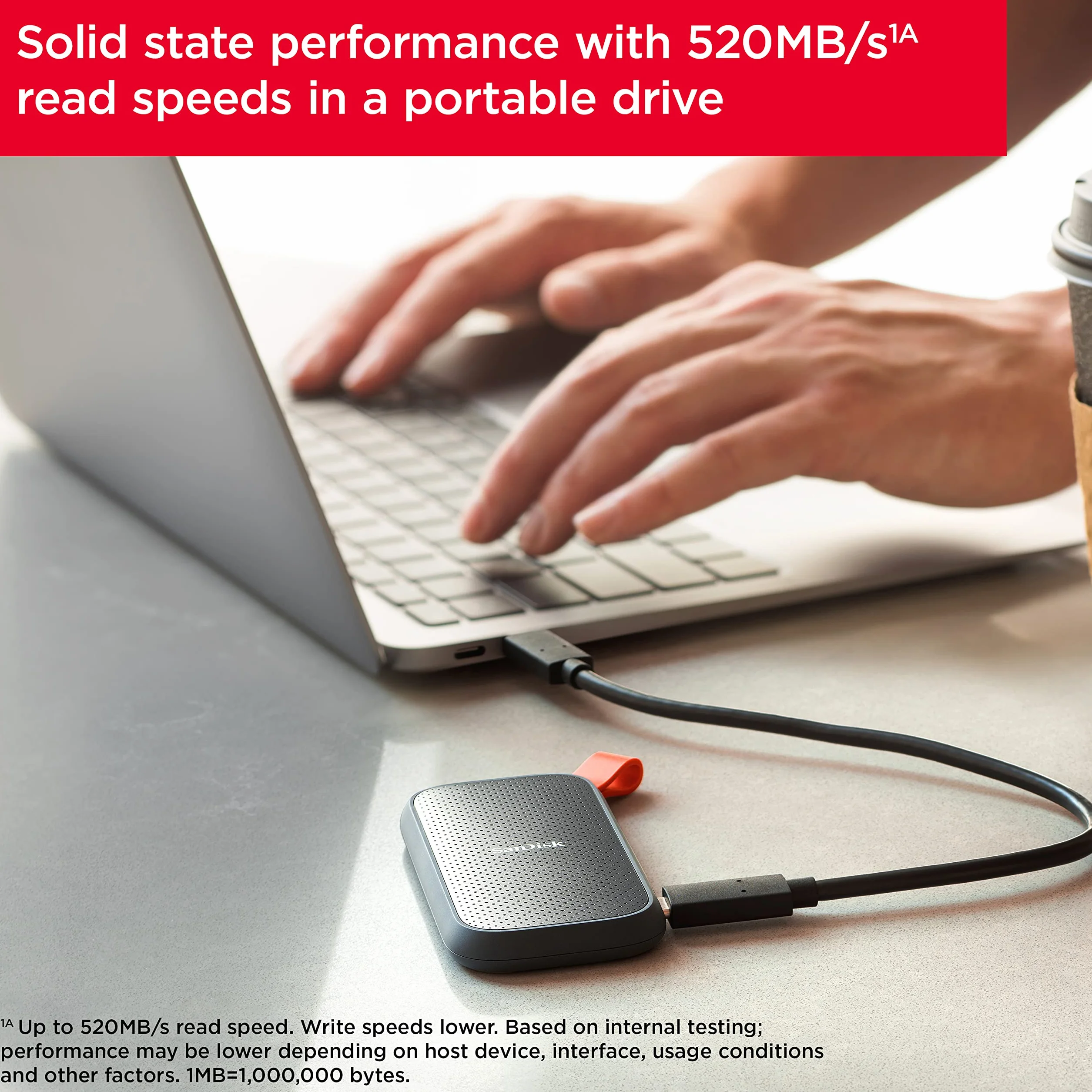 SanDisk 2TB Portable SSD external SSD USB 3.2 Gen 2 up to 520 MB/s read speeds, Black