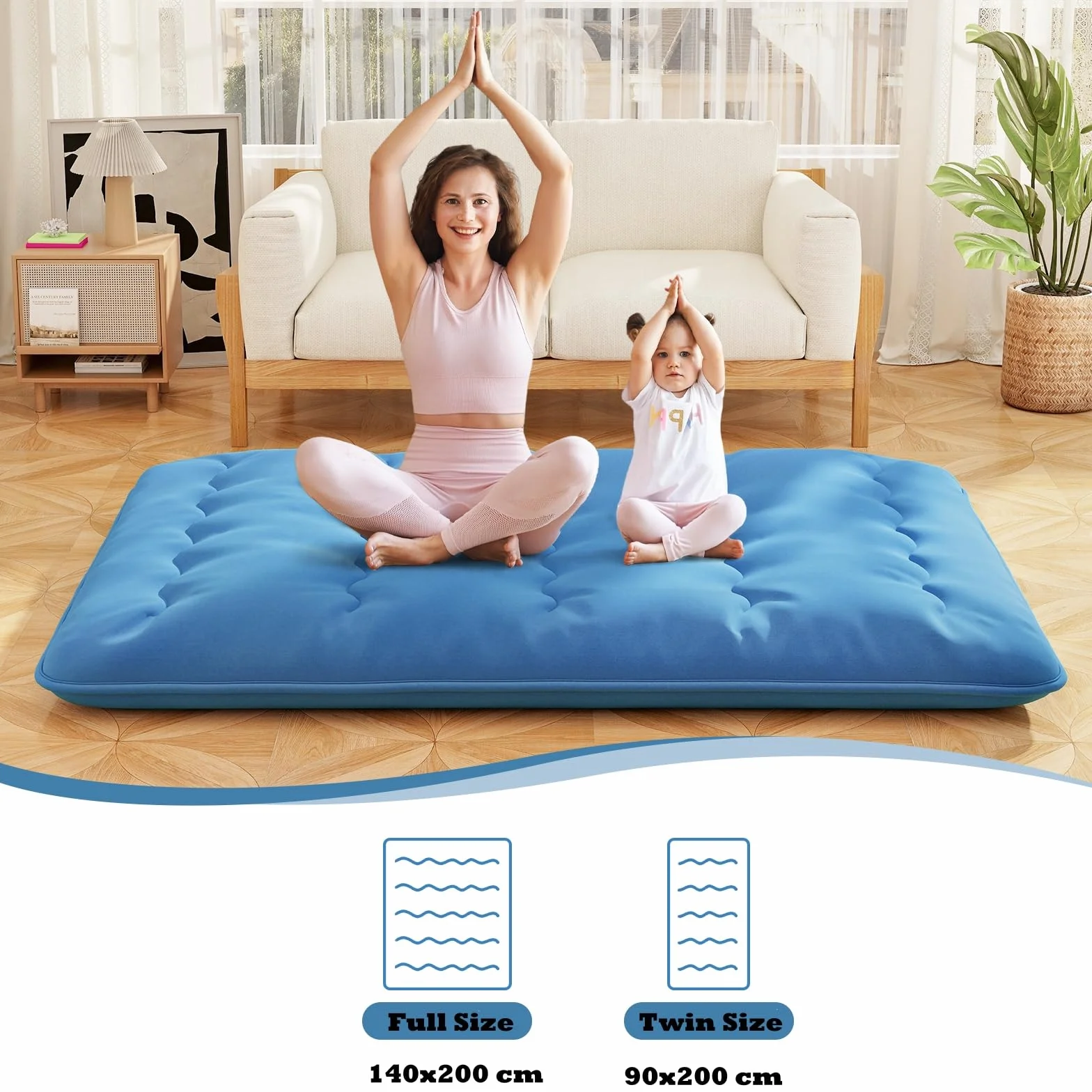 LIFEZEAL Futon materac japoński składany przenośny Tatami 140 x niebieski