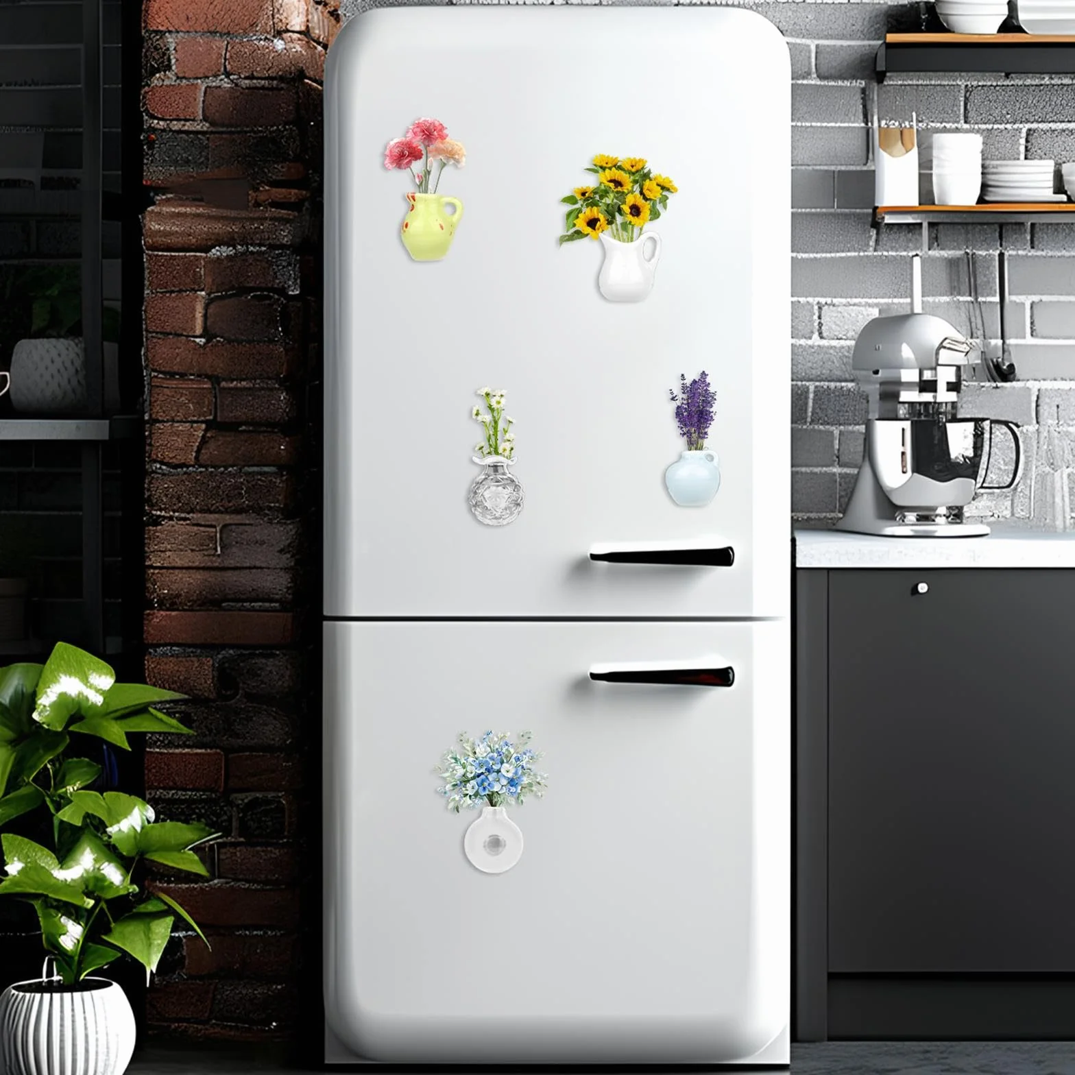 Magnesy na Lodówkę Ceramiczne Roślinne 3D 5 Sztuk Dekoracja