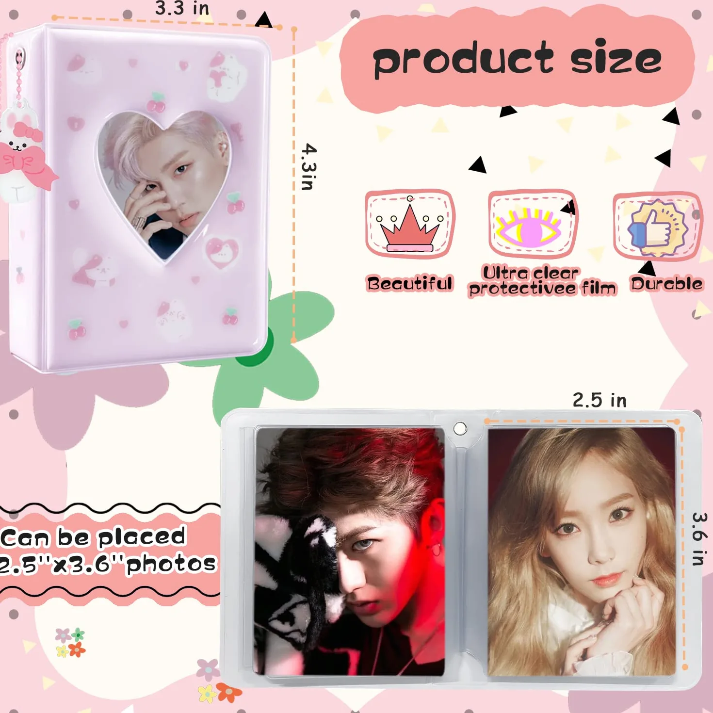 Segregator na fotokartki, 7 cm, kpop, fotokartka, książka, uroczy mini album fotograficzny, przenośny segregator Kpop, album na karty fotograficzne, z uroczym wisiorkiem, do kolekcji kart