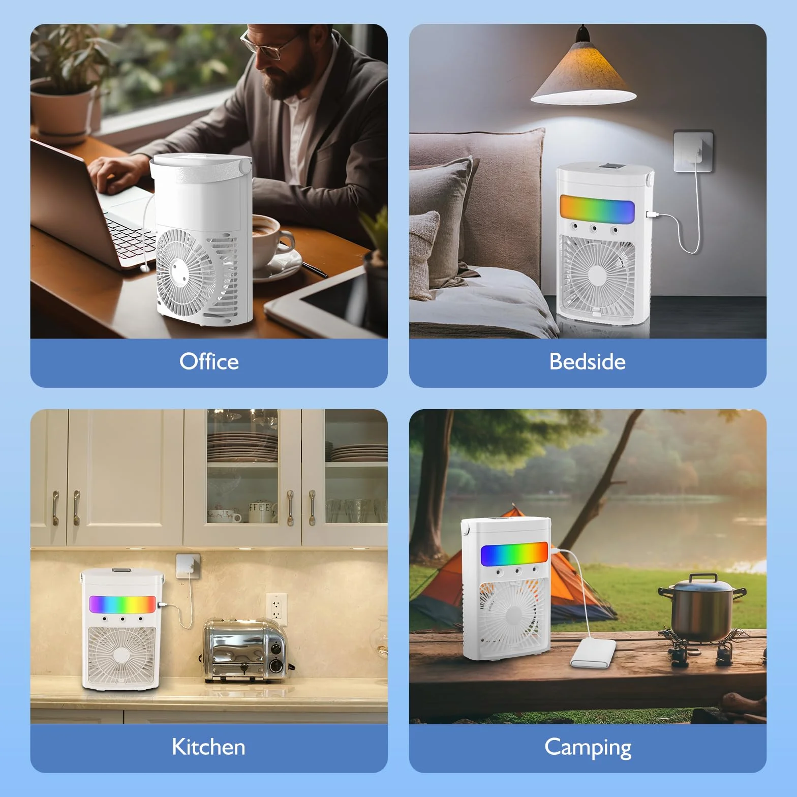 Mobilna klimatyzacja mini klimatyzator przenośny 700 ml chłodnica powietrza parowego 3 prędkości wentylator z chłodzeniem wodnym 7 LED USB Air Cooler czarny
