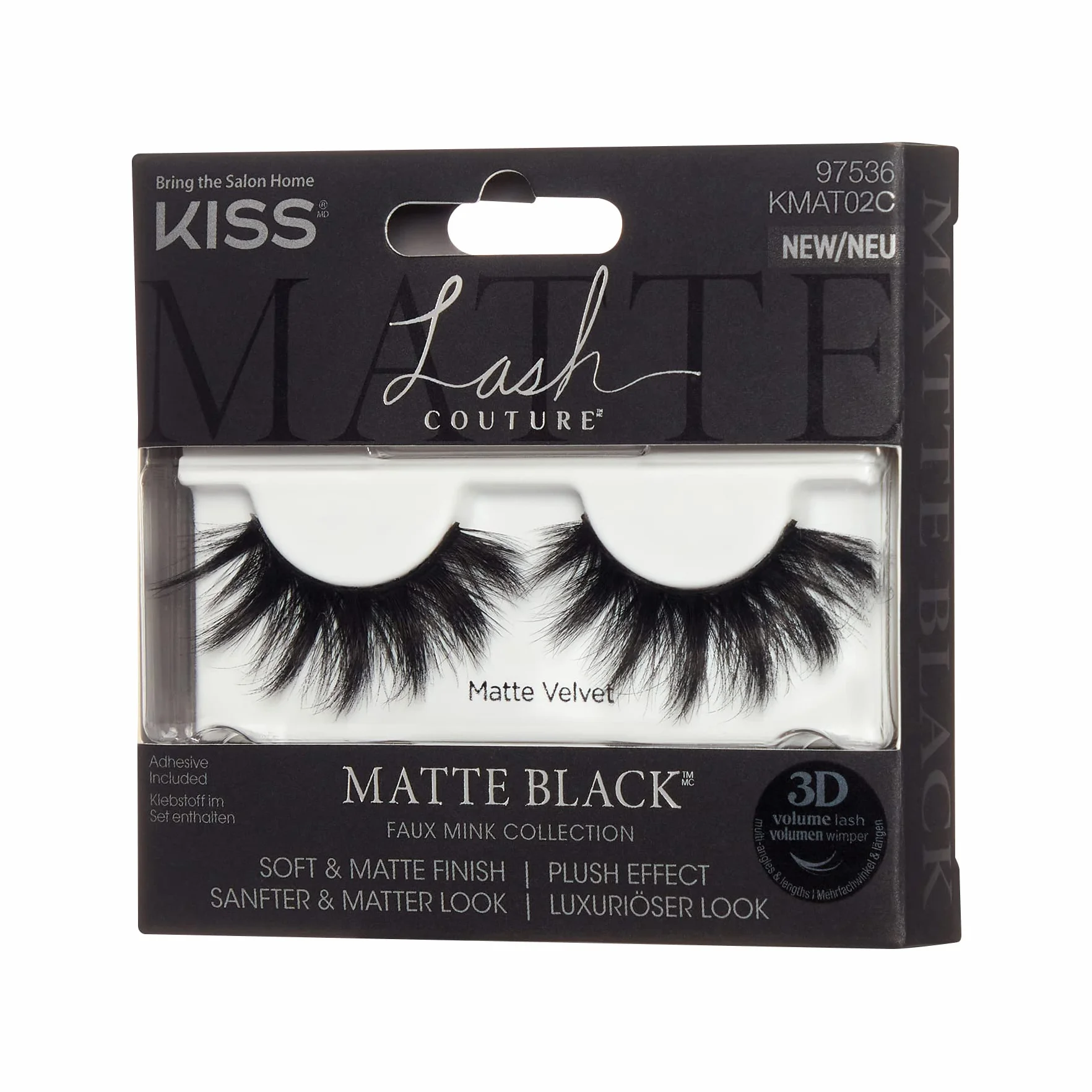 KISS sztuczne rzęsy na pasku Faux Mink 3D Matte Collection - 1 para rzę, 1 klej