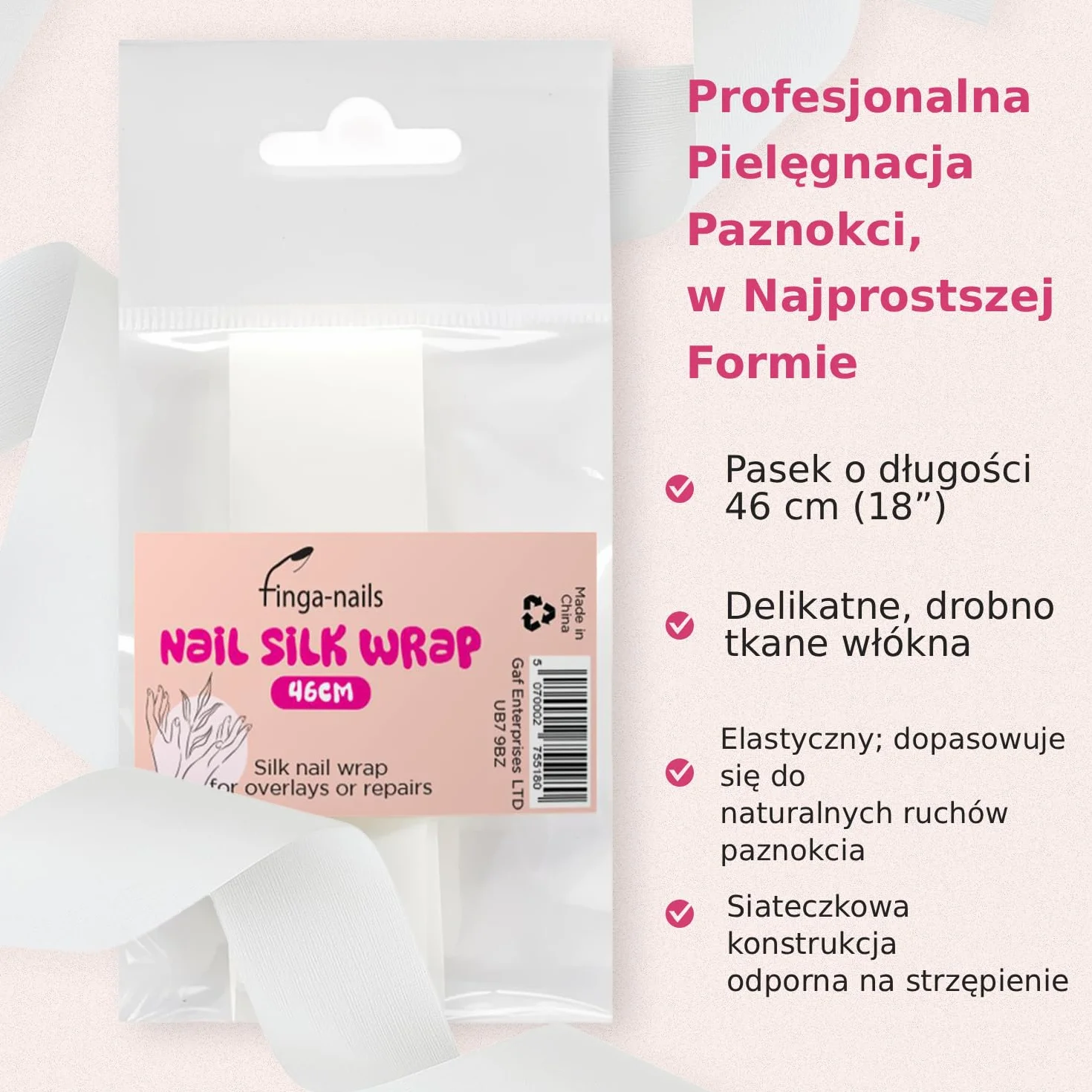 Finga-Nails Taśma i Owijka do Paznokci 46 cm - Przezroczysta Naprawa Pękniętego Paznokcia – Tymczasowa Ochrona Manicure – Naprawa Paznokci – Instrukcje w Zestawie