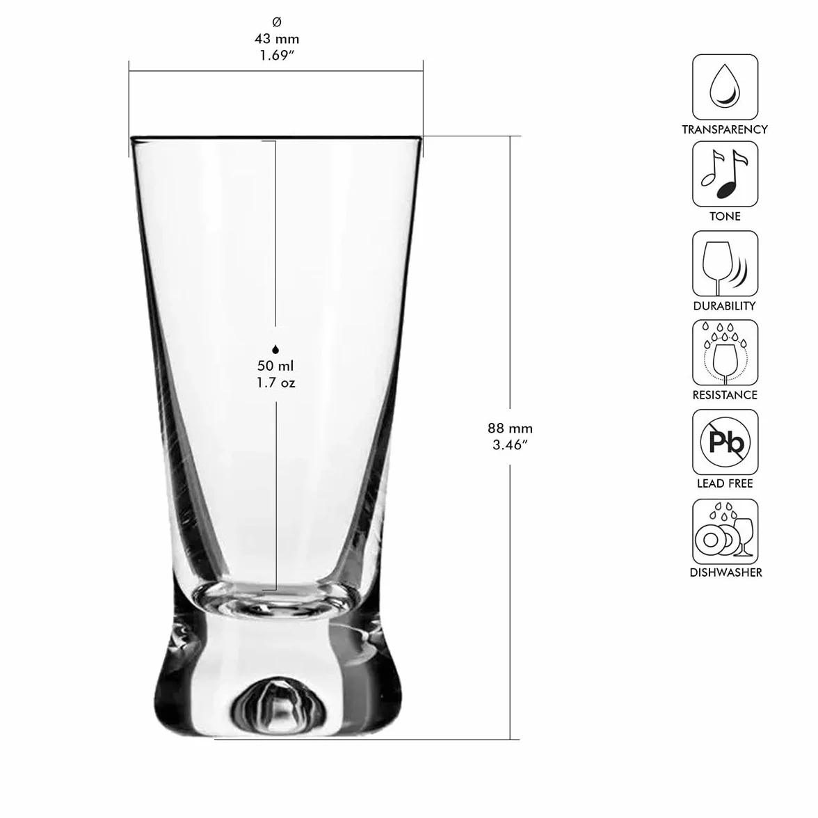 KROSNO | Kieliszki do wódki, szotów i likierów | Komplet 6 x 50 ml | Kolekcja X‑Line | Bezołowiowe szkło kryształowe, Grube dno z pęcherzem powietrza | Wygodna czarka, Uniwersalny | Do zmywarki