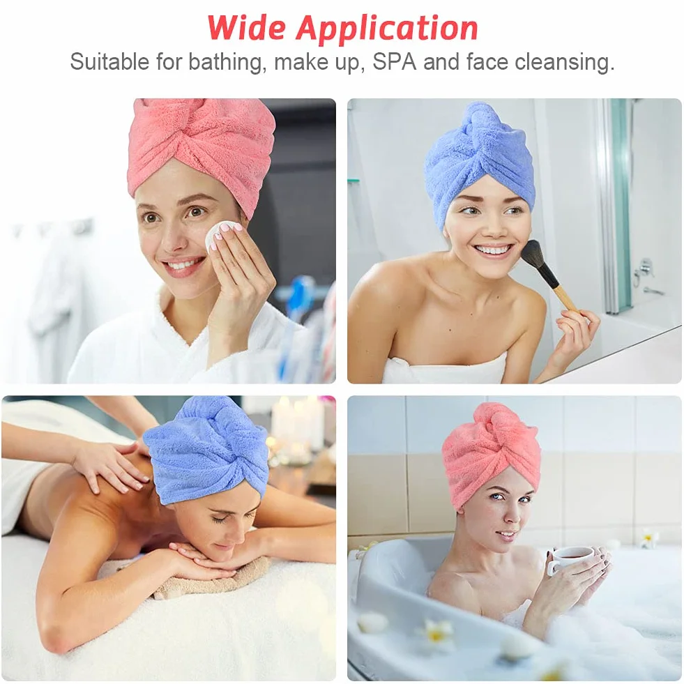 ACWOO Hair Turban Mikrofibra, 2 sztuki Turban Ręczniki Szybkoschnący ręcznik, Damski ręcznik do włosów Ręcznik na głowę Czepek pod prysznic z guzikiem, różowy/niebieski