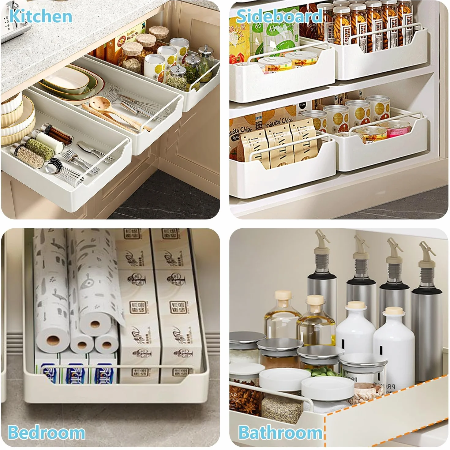 Wysuwana szuflada kuchenna 43 x 25 x 7,5 cm teleskopowa ze stali węglowej i tworzywa sztucznego organizer