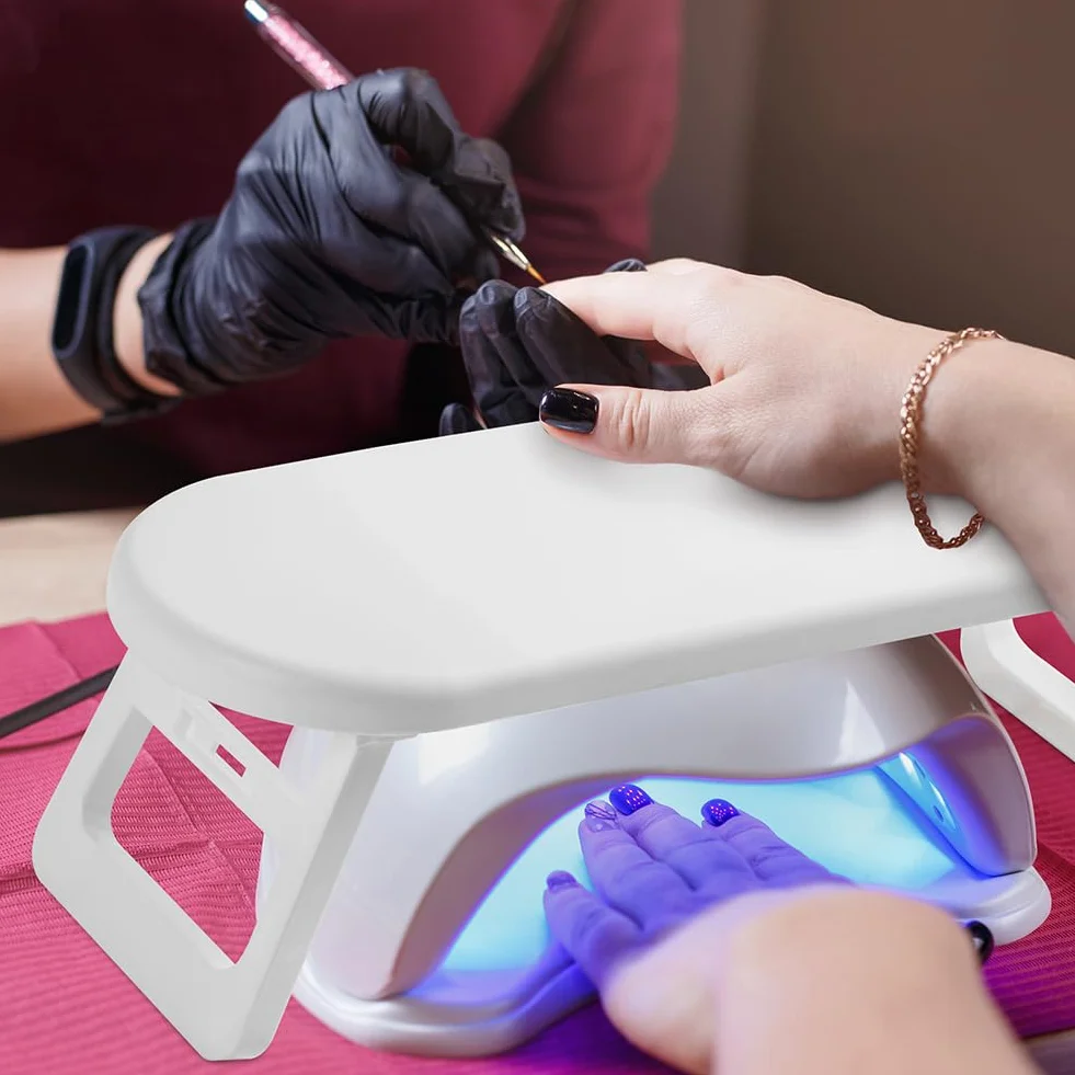 HOTUT Nail Arm Rest poduszka pod rękę, biała poduszka do manicure poduszka na paznokcie podłokietnik do paznokci, składany stojak na rękę dla technika paznokci, antypoślizgowy miękki skórzany stojak