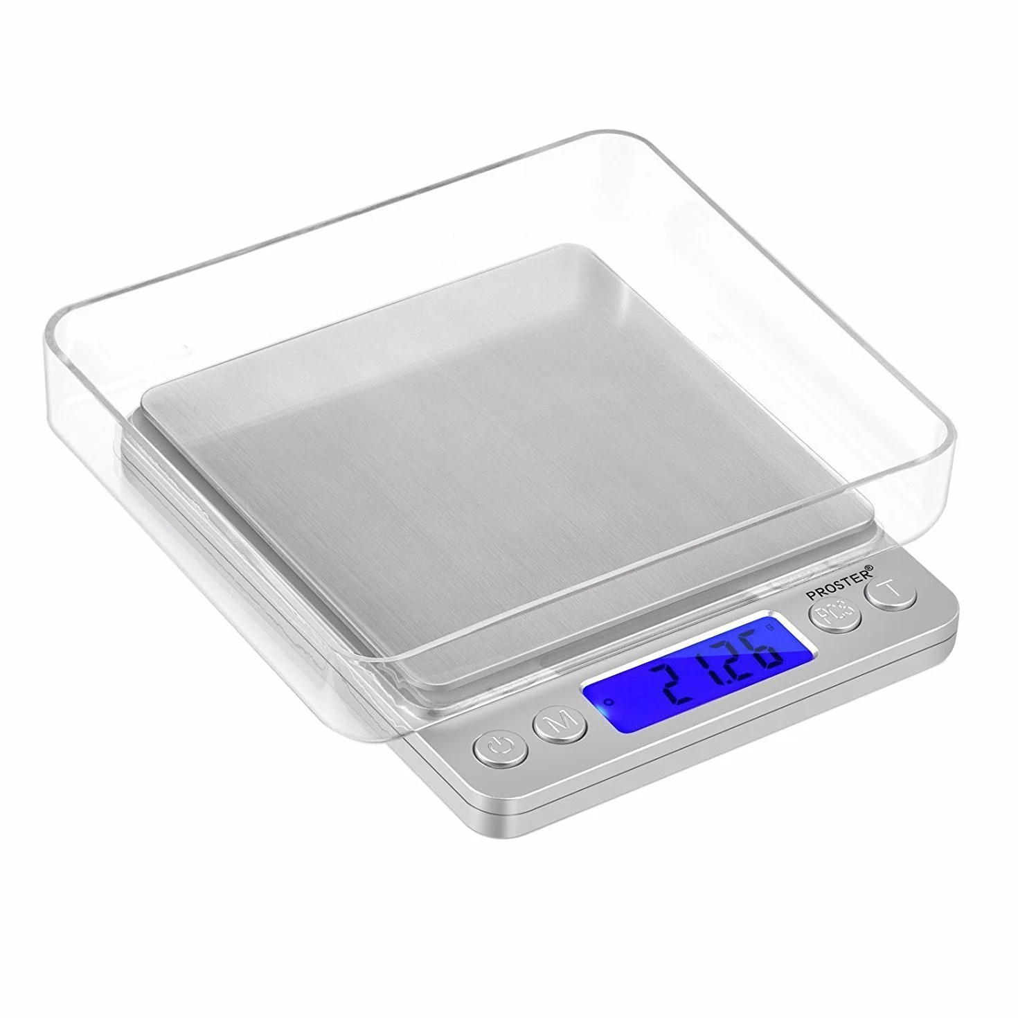 Proster Cyfrowa waga kieszonkowa 0.01-500g Elektroniczna wielofunkcyjna waga kuchenna Skala literowa Dokładna waga z wyświetlaczem LCD z podświetleniem i dwiema przezroczystymi tacami