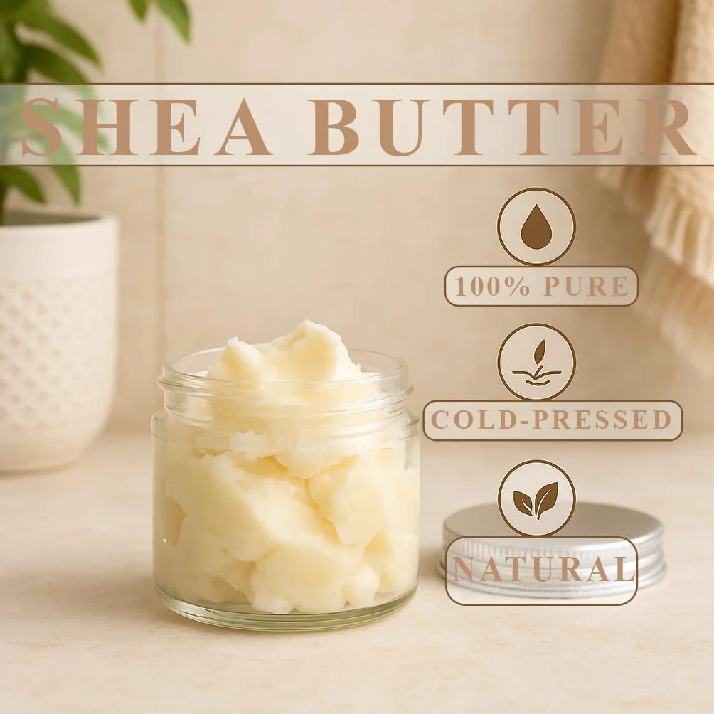 GiDeli Organiczne masło shea, 1 kg, nierafinowane, ręcznie ugniatane, klasa A, czyste hebanowe afrykańskie masło shea, całkowicie naturalne, balsam do ust i ciała o gładkiej konsystencji dla